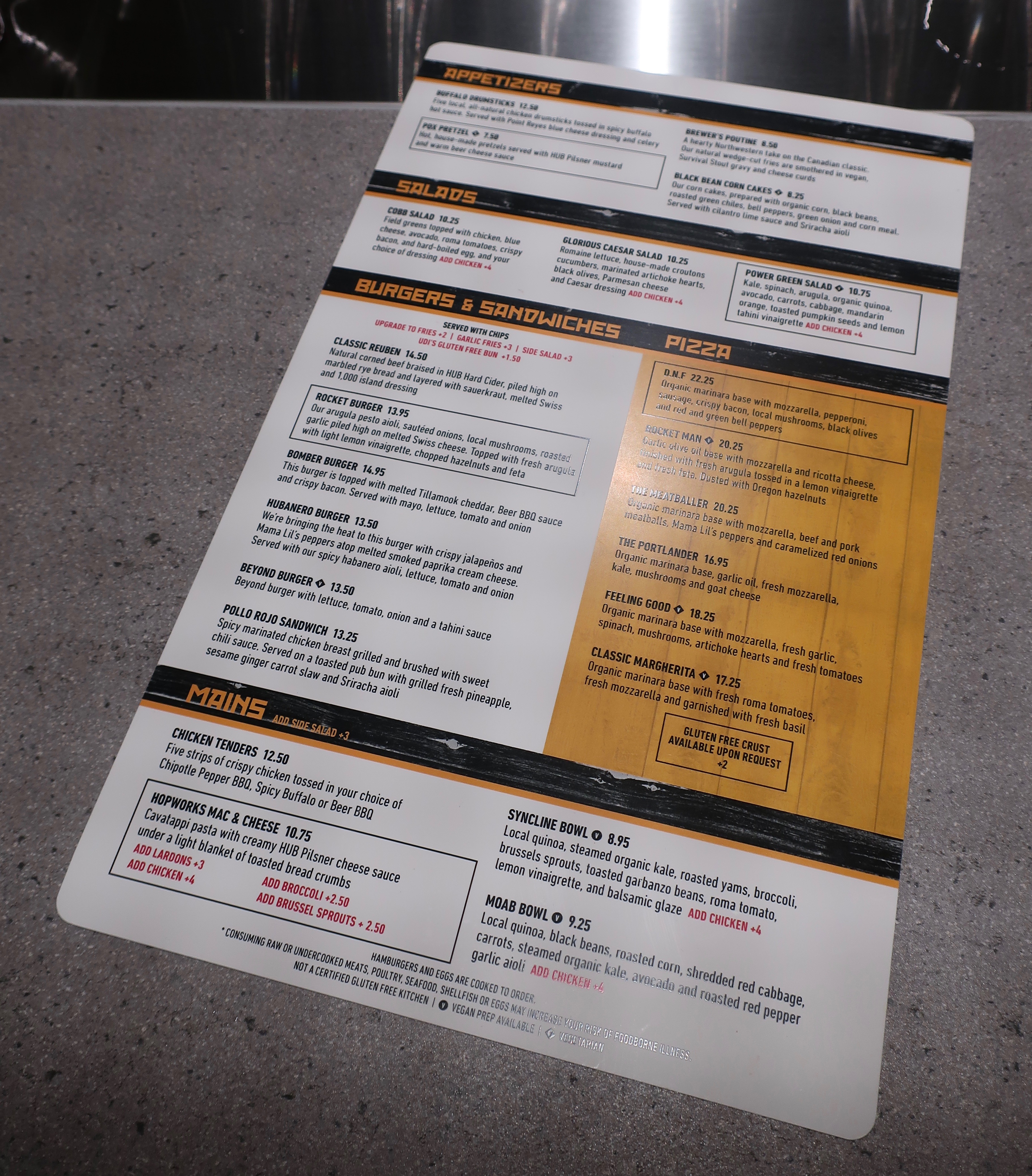 Page 2 of the menu at Hopworks Urban Brewery in Concourse E at the Portland International Airport.
