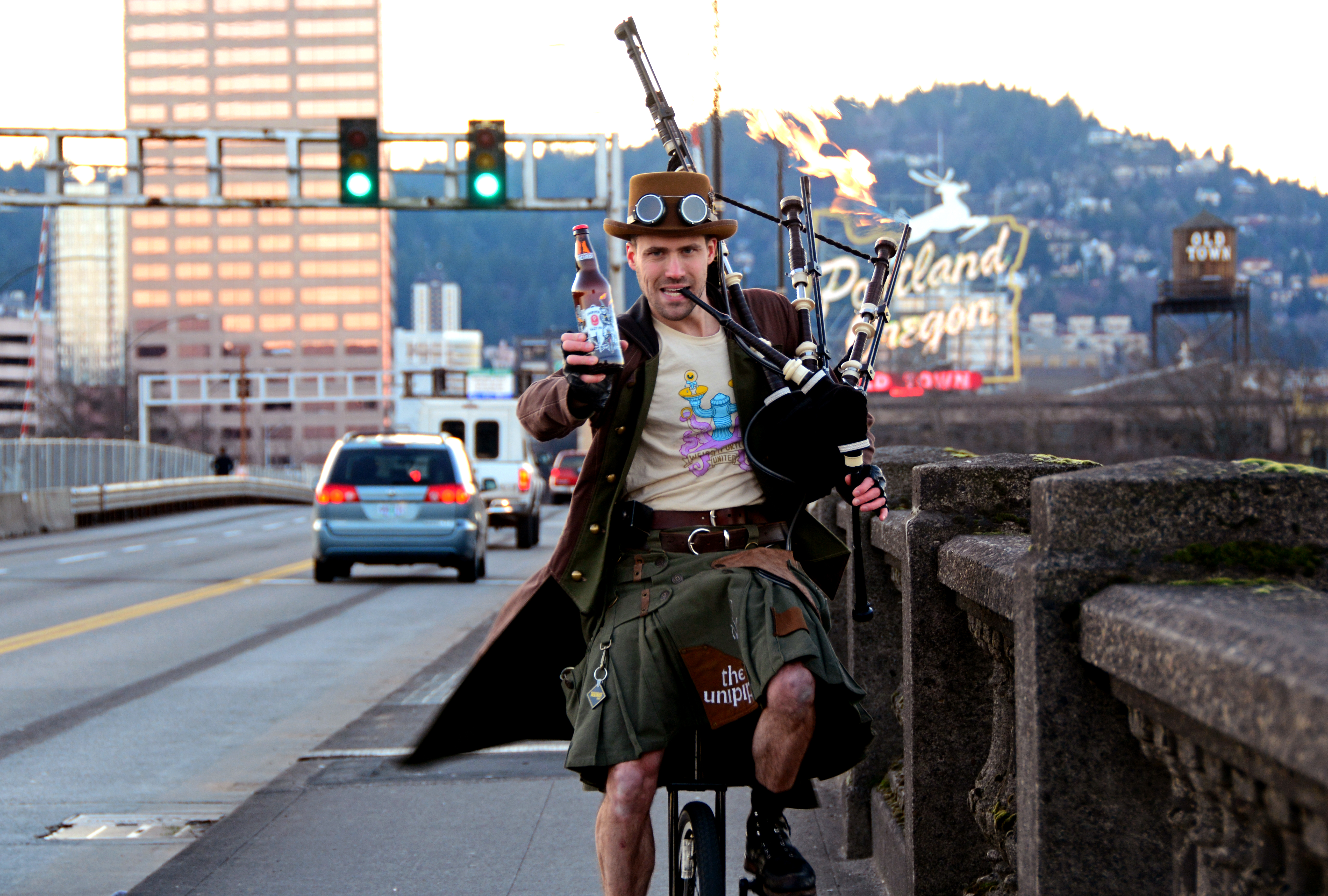 The Unipiper with Portland Brewing bottle. (image courtesy of Portland Brewing)