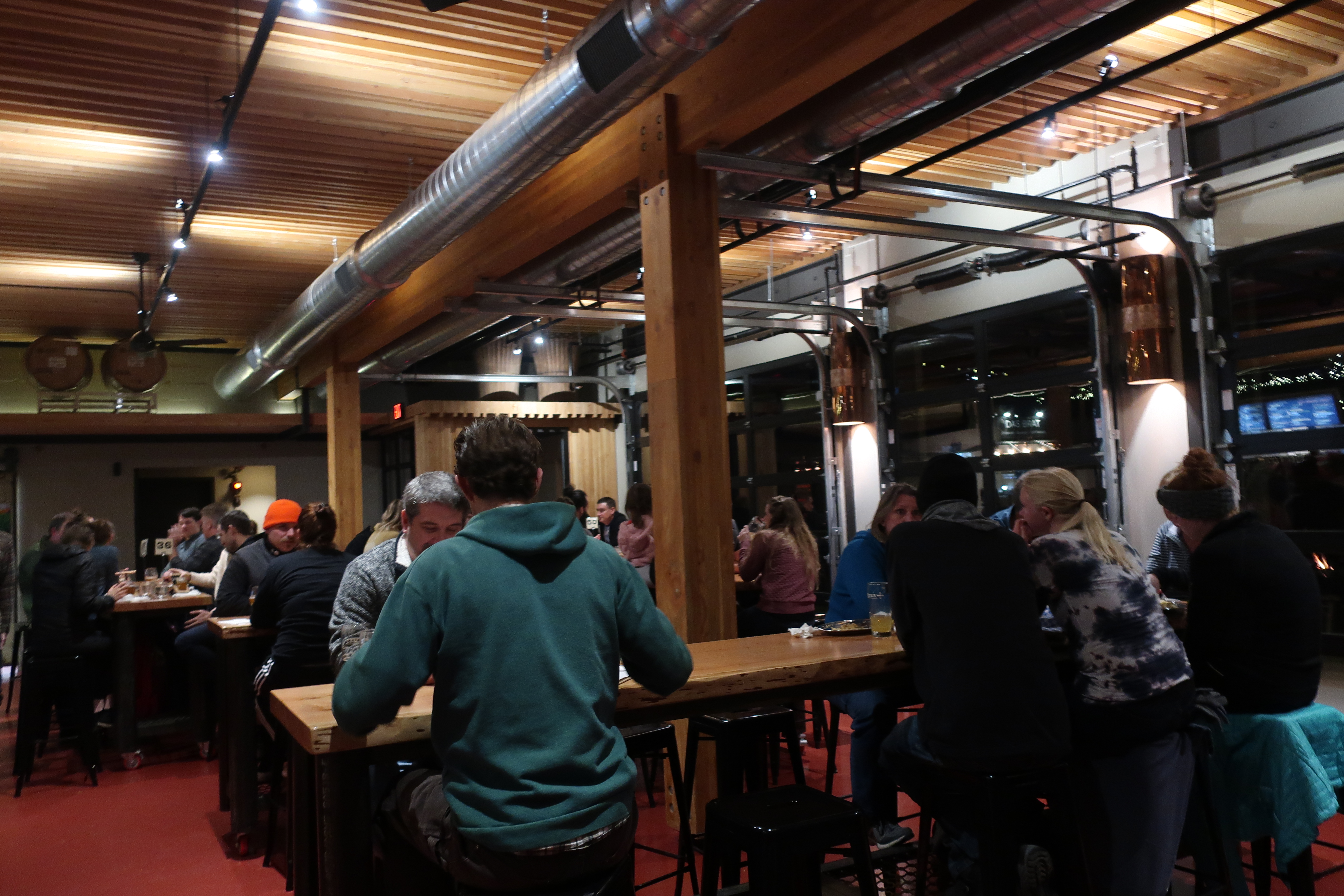 With the expansion at Crux Fermentation Project comes an increasd amount of indoor seating that's located next to some roll up doors for when the weather is pleasant.