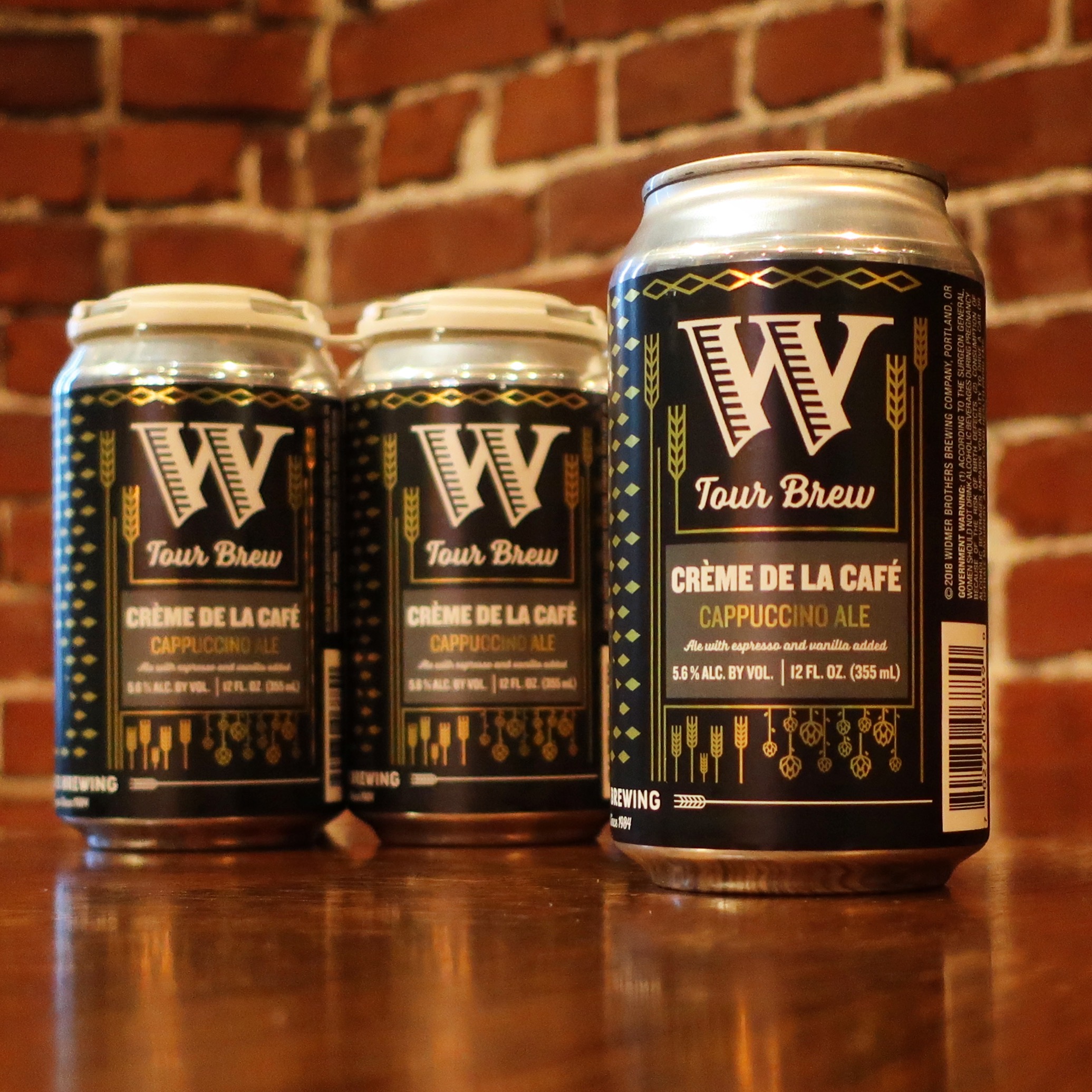 Cans of Widmer Brothers Brewing Tour Brew, part of its new, exclusive Members Only beer series. This can is the current one, Creme De La Cafe Cappuccino Ale.