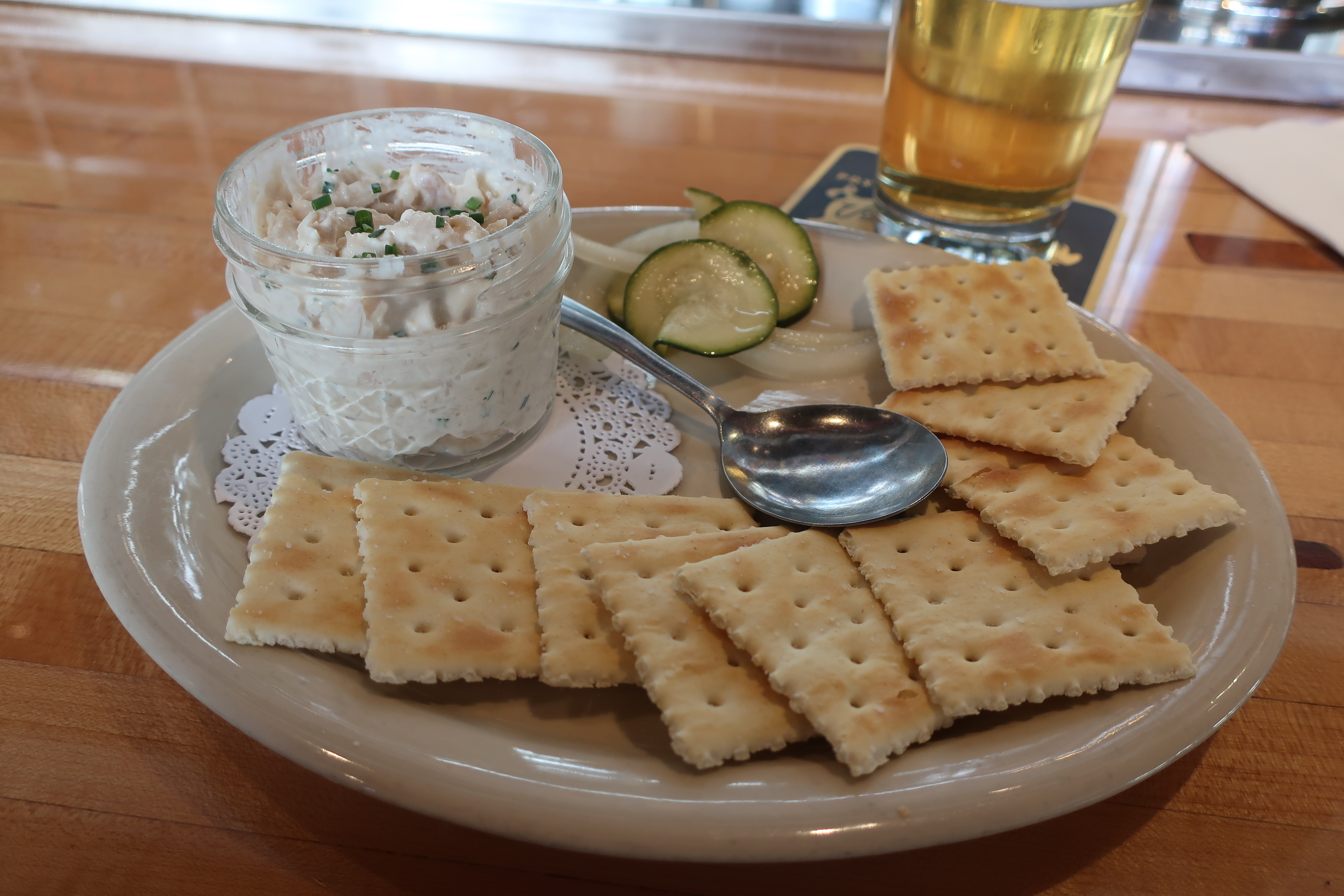 Trout Dip that is new to the menu at Von Ebert is a perfect snack that paired well with the Helles Lager.