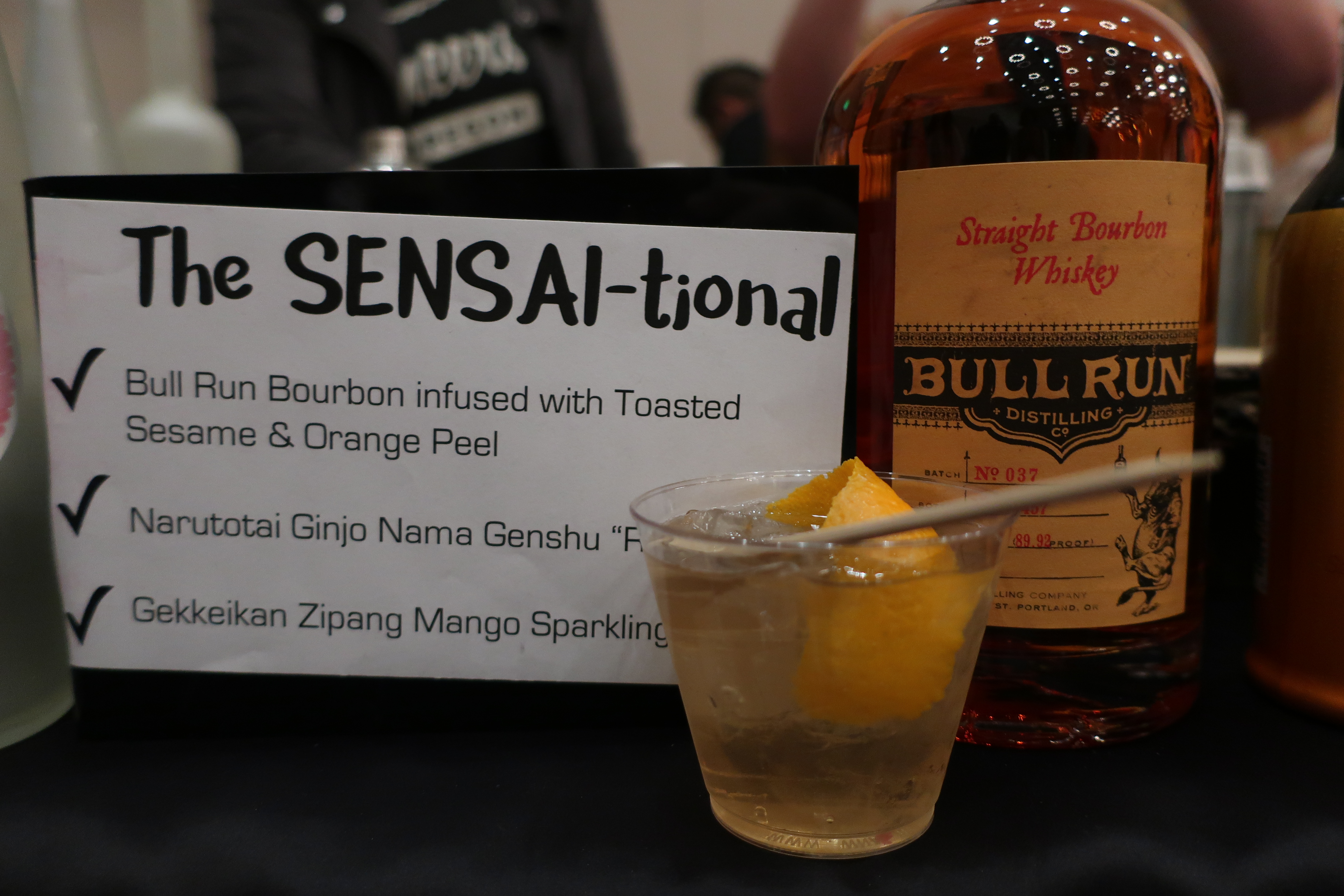 The SENSAI-tional sake cocktail made with Bull Run Bourbon at Saké Fest PDX.