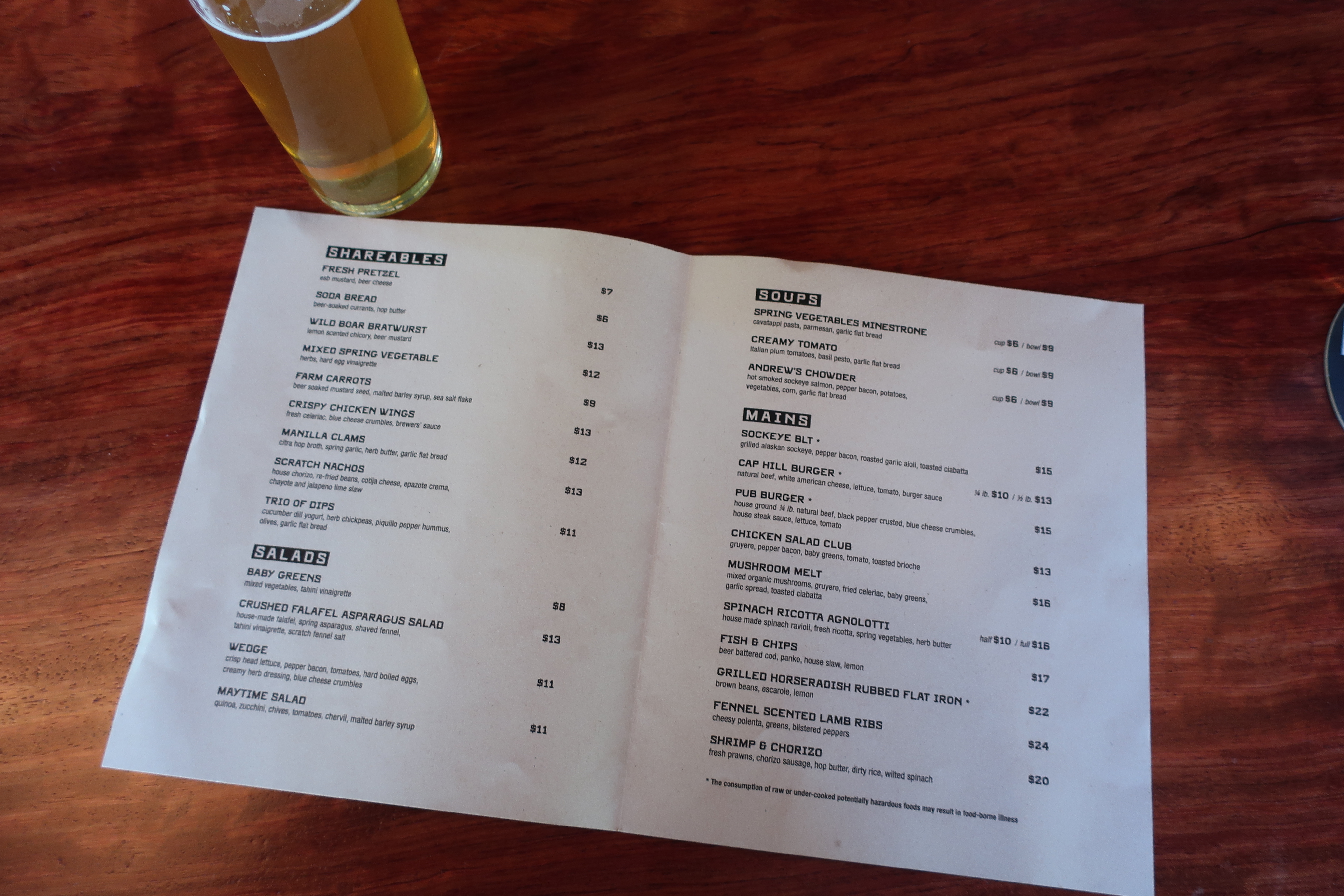 The food menu at the remodeled Elysian Brewing - Capitol Hill.