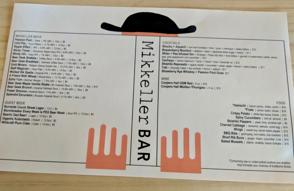 Mikkeller Pop-Up opening day menu on June 10, 2019.