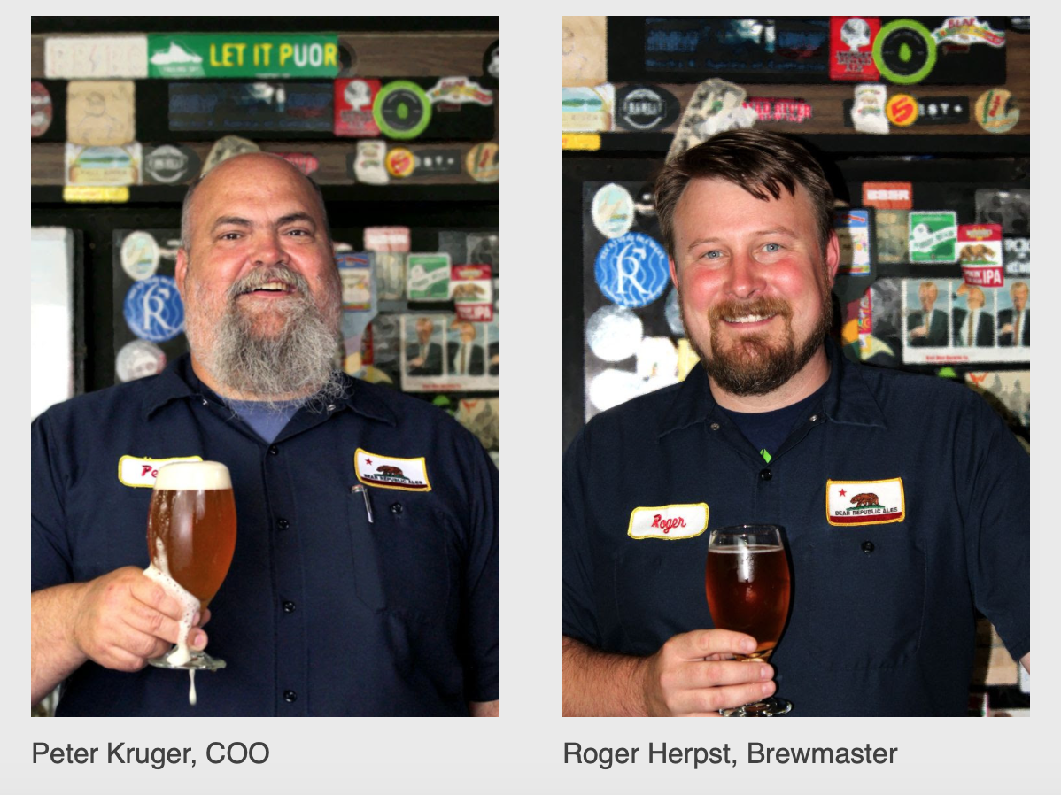 Bear Republic Brewing Company is pleased to announce the promotion of Peter Kruger to the position of Chief Operating Officer and Roger Herpst to Brewmaster. (image courtesy of Bear Republic Brewing)
