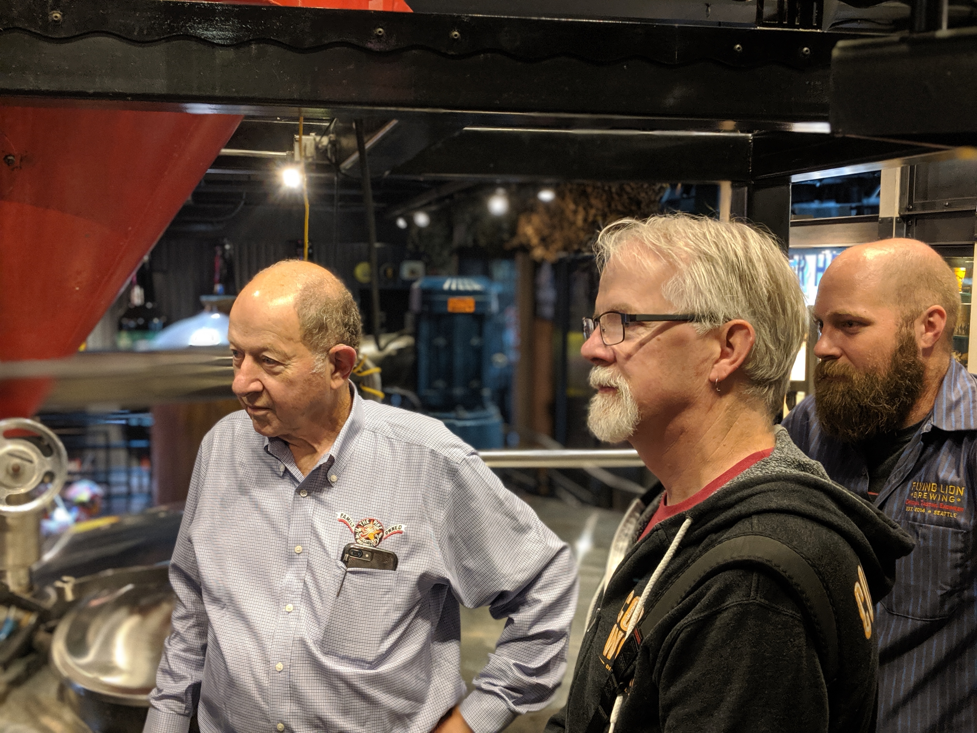 Charles Finkel, Jason Parker, Adam Orick at Pike Brewing brewing Pike Reunion IPA. (image courtesy of Pike Brewing)