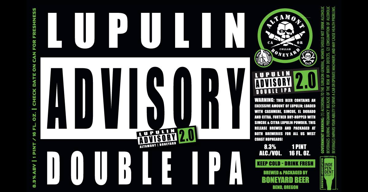 Boneyard Beer and Altamont Beer Works Lupulin Advisory Double IPA label