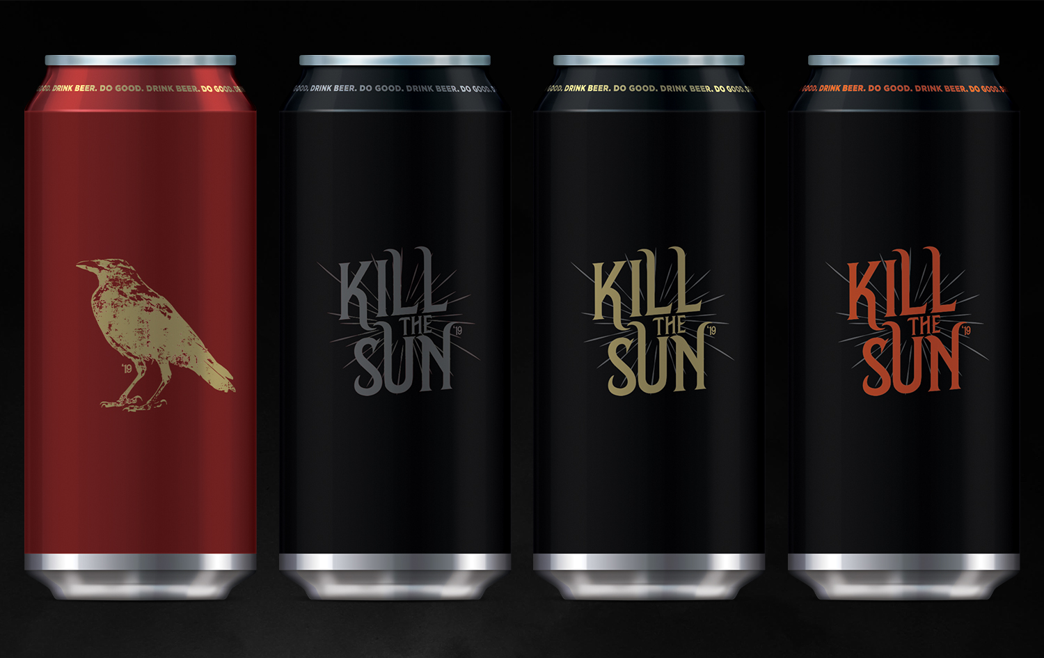 image of lineup of Nevermore and Kill the Sun Classic, Kill the Sun Mocha and Kill the Sun Horchata courtesy of Ex Novo Brewing