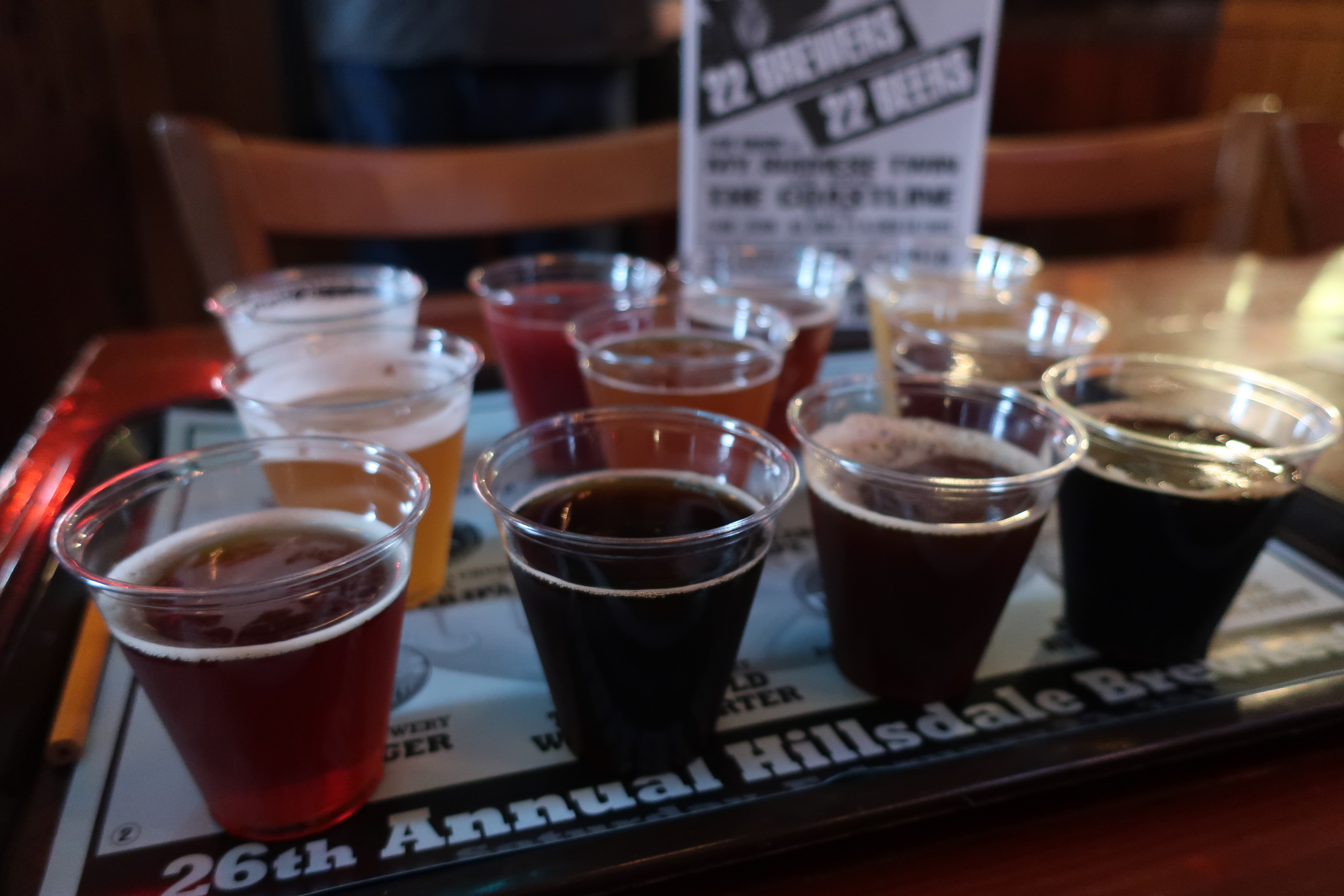 A taster tray at McMenamins Hillsdale Brewfest, aka the Battle for the Belt.