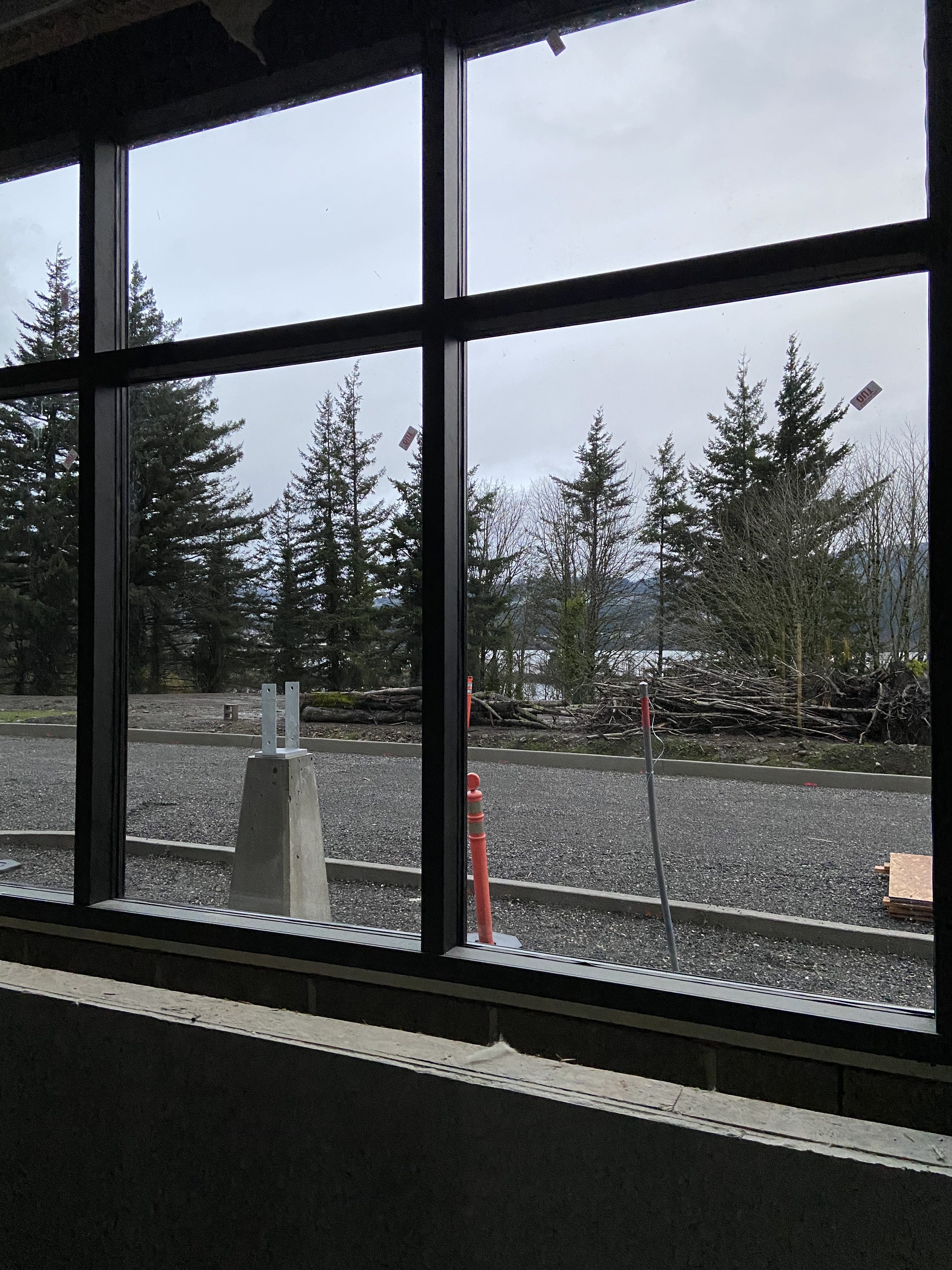 Large windows face the north with views of the Columbia River at the forthcoming pFriem Family Brewers location in Cascade Locks, Oregon.