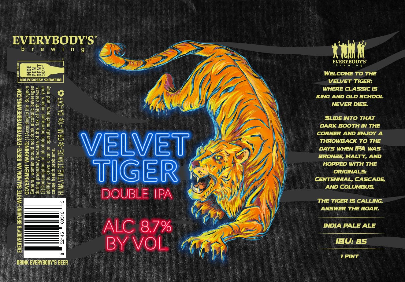 Everybody's Brewing Velvet Tiger Double IPA Label