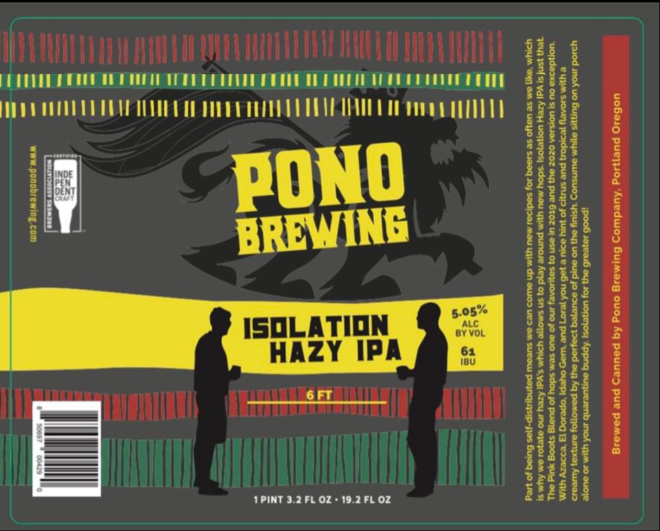 Pono Brewing Isolation Hazy IPA Label