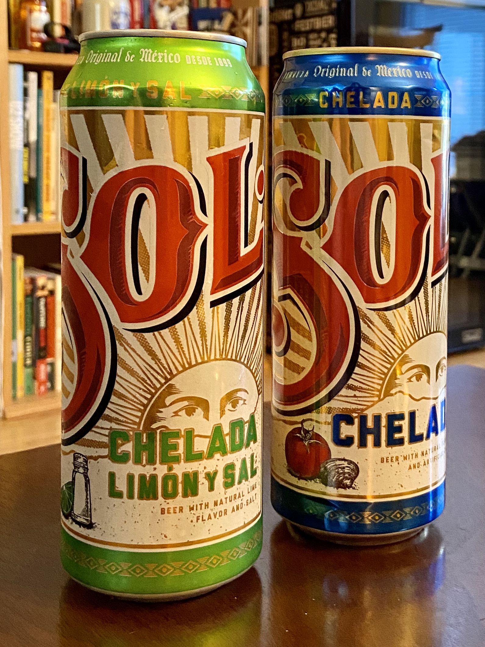 Sol Chelada Limón y Sal and Sol Chelada packaged in 24oz cans.