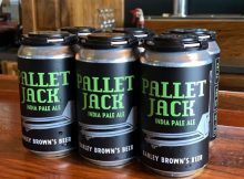 image of Six Pack, 12oz cans of Pallet Jack IPA courtesy of Barley Brown's Beer