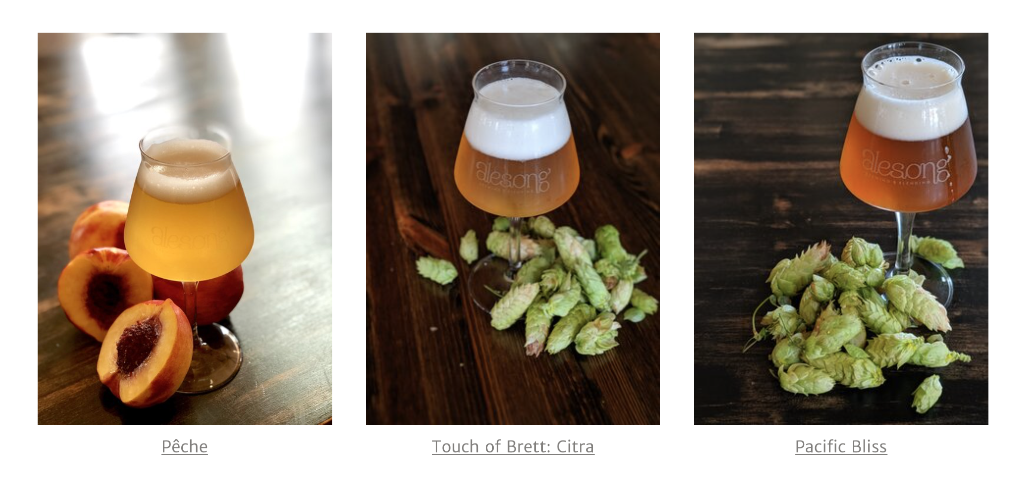 image of Pêche, Touch Of Brett: Citra, and Pacific Bliss (Club Only Release) courtesy of Alesong Brewing & Blending