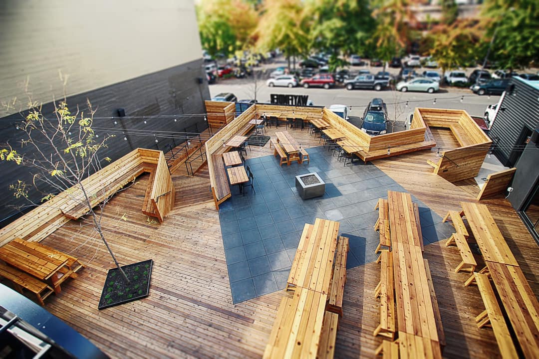 image of the sprawling outdoor deck courtesy of Wayfinder Beer
