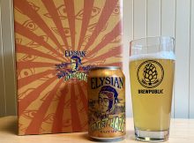 Elysian Brewing Contact Haze Hazy IPA served in a BREWPUBLIC glass.