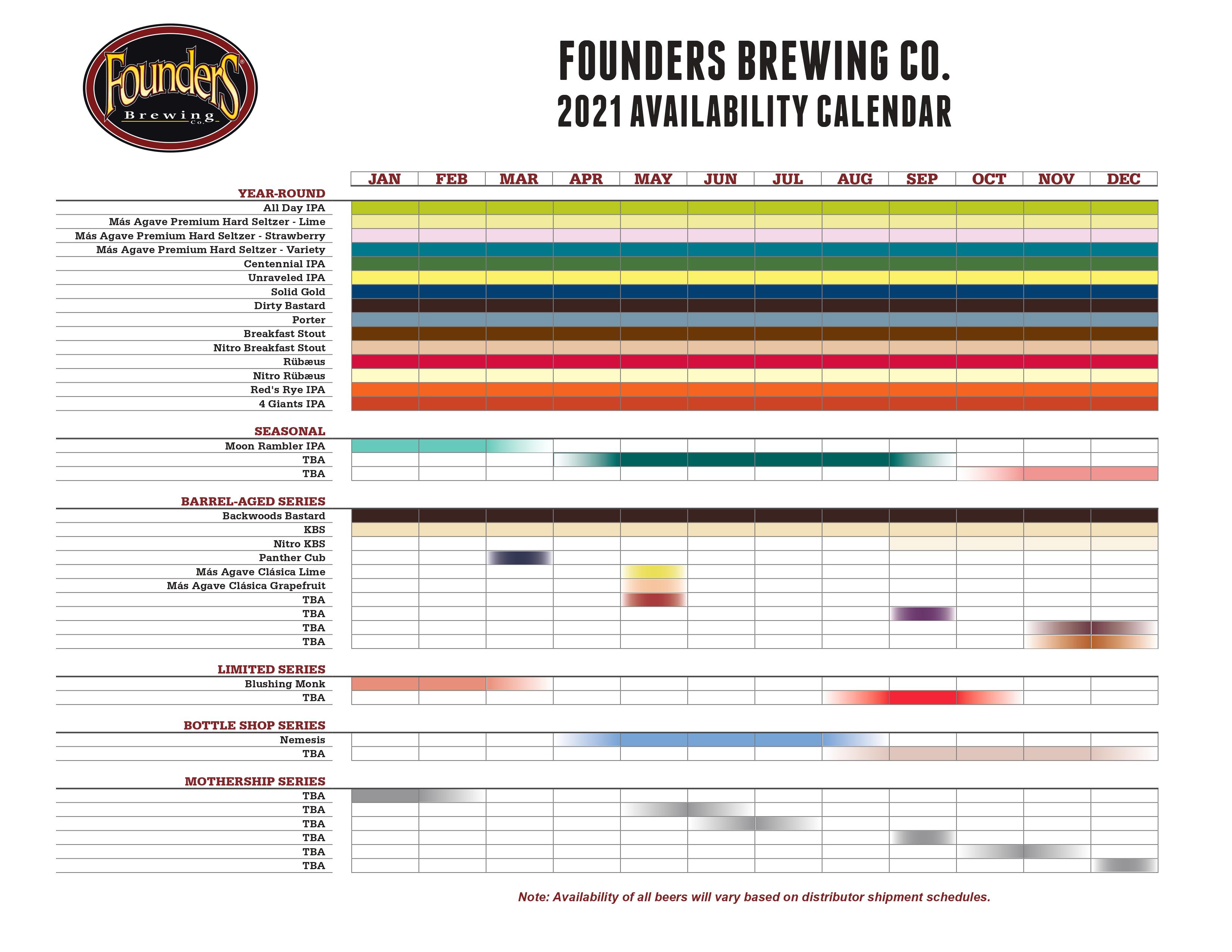 Founders Brewing 2021 Beer Release Calendar