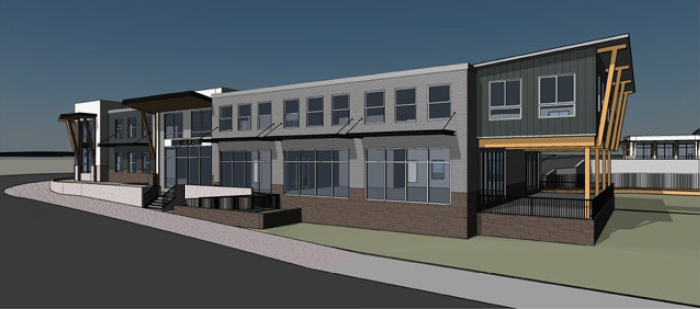 Architectural rendering of the forthcoming Stickmen Brewing taproom at located at Kirkland Place Plaza at Barnes and 118th in Cedar Mill.
