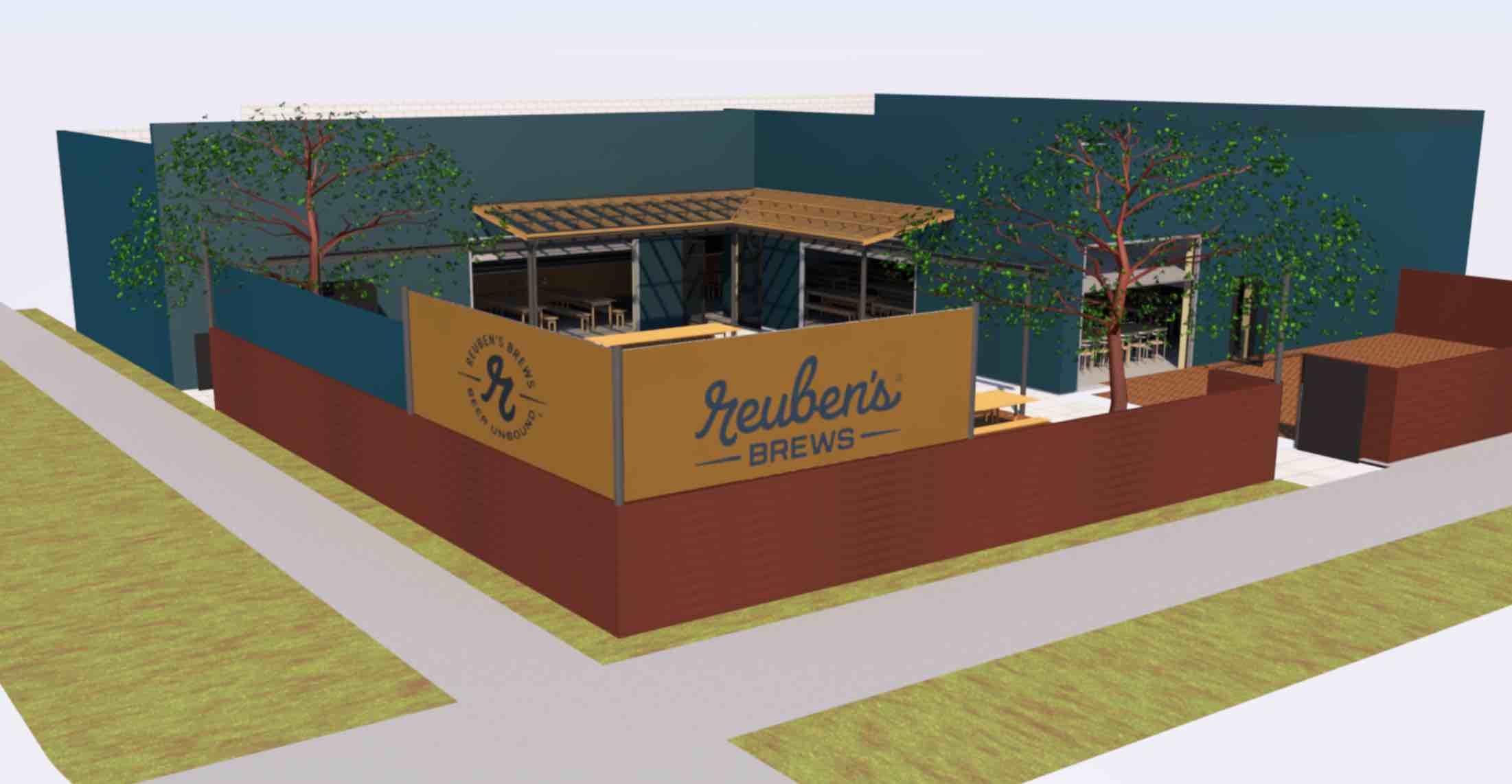 Architectural rendering of Reuben's Brews forthcoming patio.