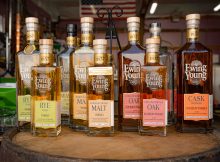 The lineup of whiskey from Ewing Young Distillery. (image courtesy of photographer Erica Davis)