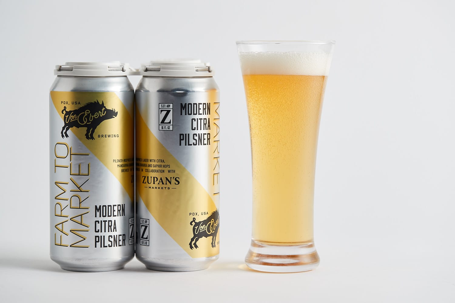 Zupan’s Markets partners with Von Ebert Brewing on Farm To Market Modern Citra Pilsner. (image courtesy of Zupan's Markets)