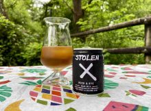 A pour of Stolen X Rock & Rye from a 100mL can.