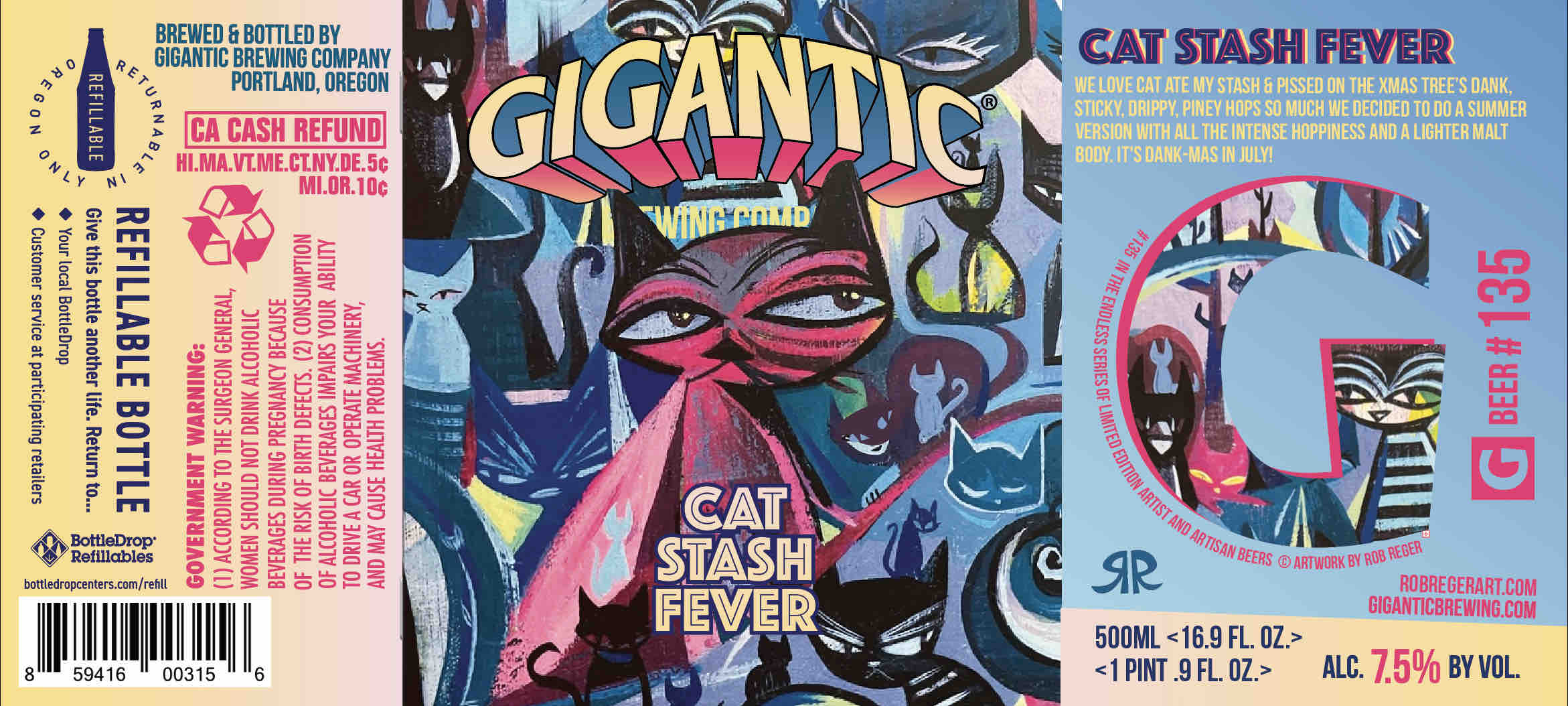 Gigantic Brewing Cat Stash Fever Label by Rob Reger