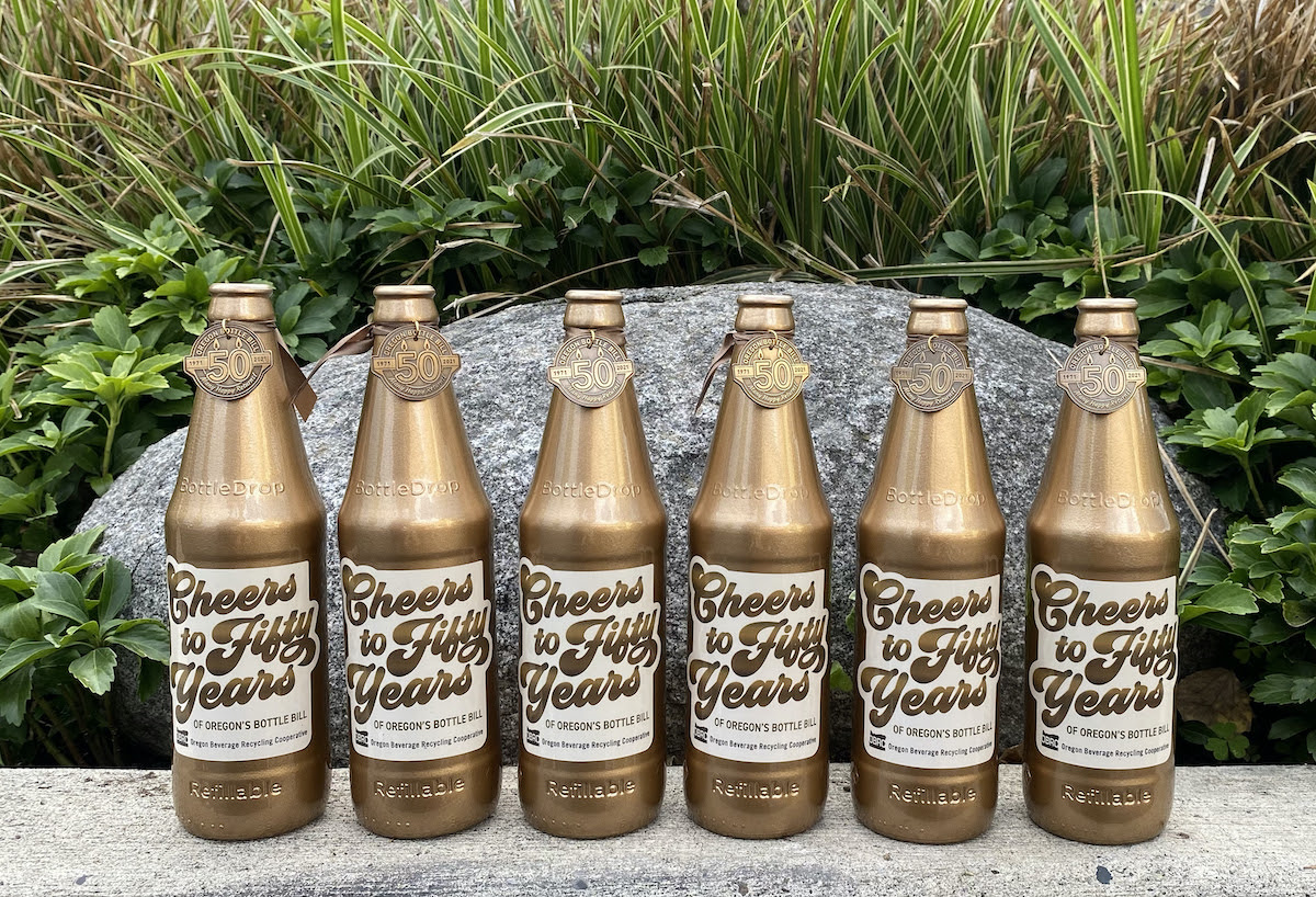 The Oregon Beverage Recycling Cooperative will hide six golden bottles throughout Oregon. (image courtesy of the Oregon Beverage Recycling Cooperative)