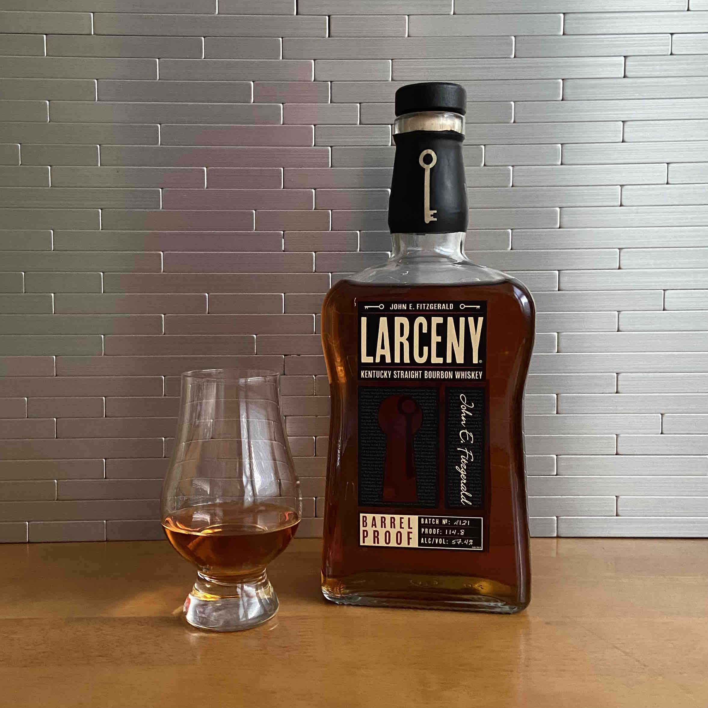 A pour of Larceny Barrel Proof, Batch No. A121 that comes in at 114.8 proof.