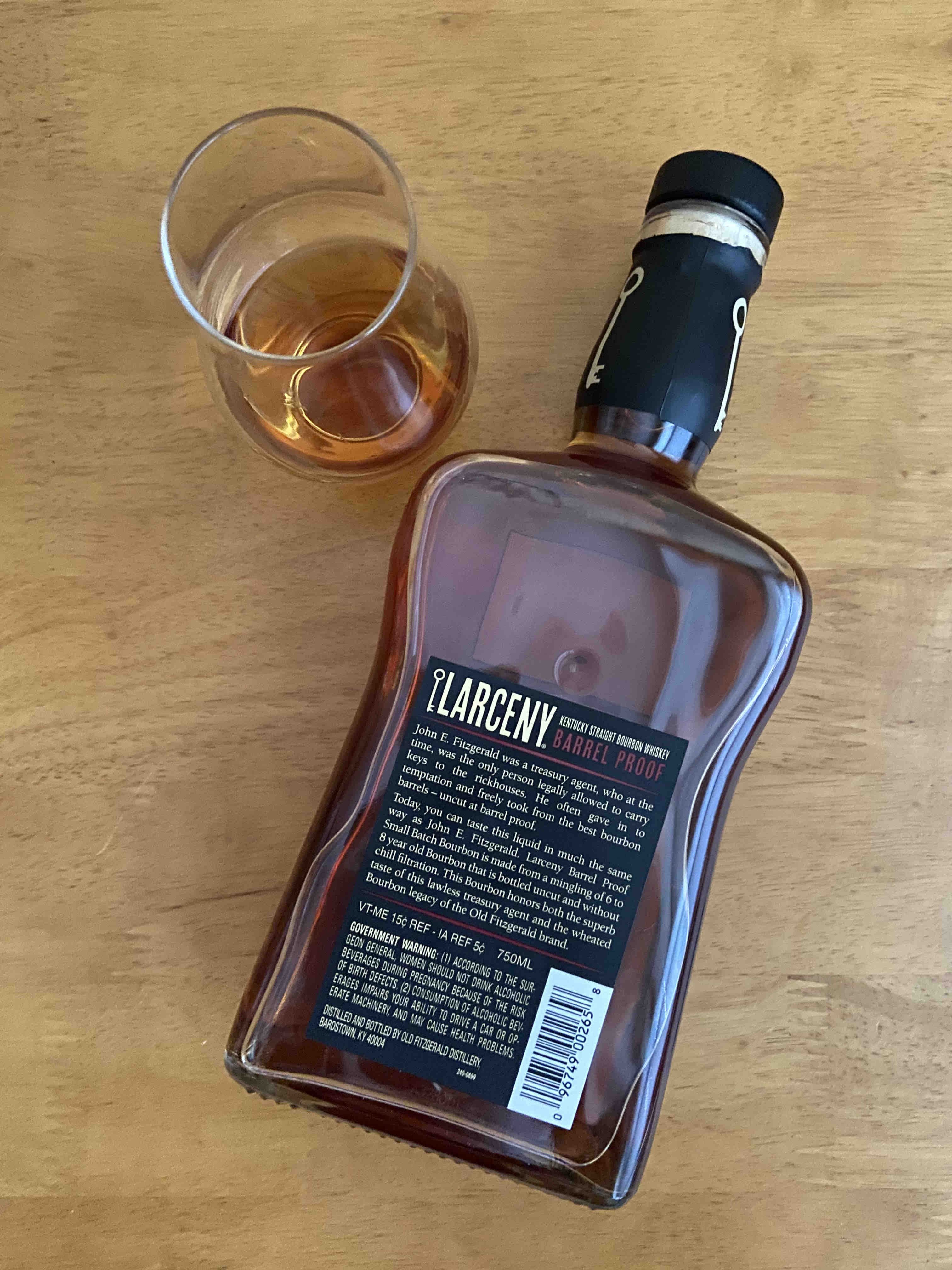 The back of the Larceny Barrel Proof label tells a story of John E. Fitzgerald, a treasury agent that was an important figure in the distilling industry in the late 1800’s. 