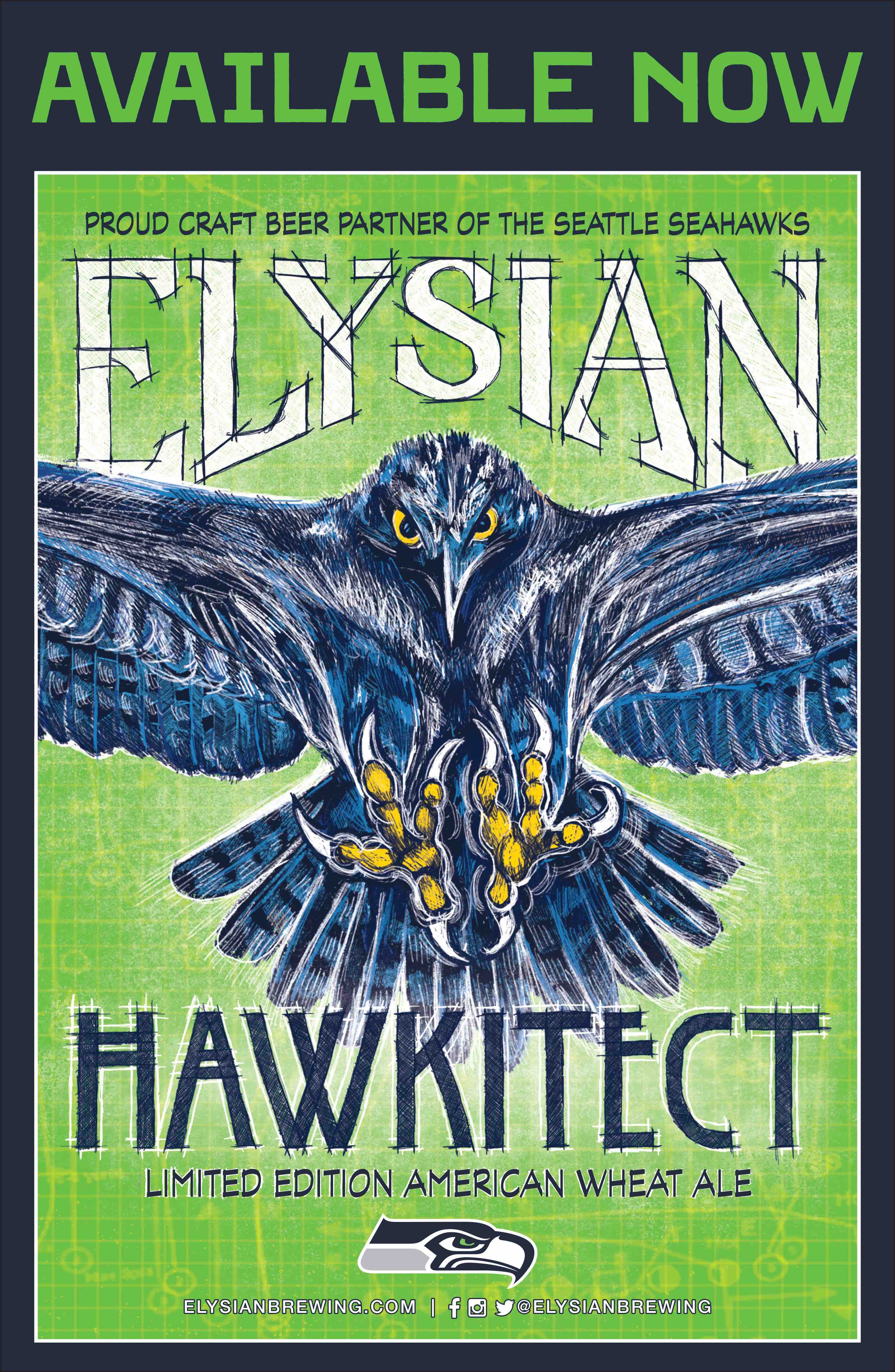 Elysian Brewing and Seattle Seahawks Hawkitect American Wheat Ale Label
