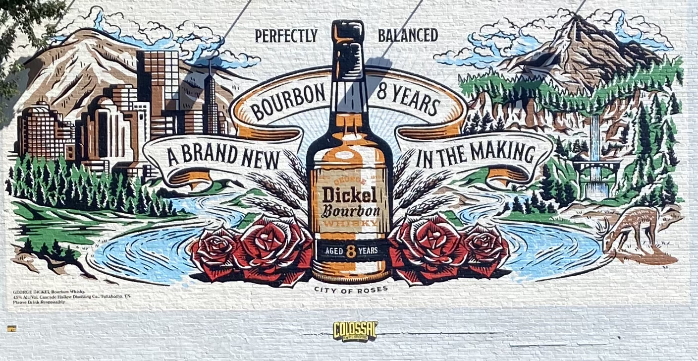 George Dickel Bourbon billboard on East Burnside in Portland The fine artwork was created by Jordan Wilson.
