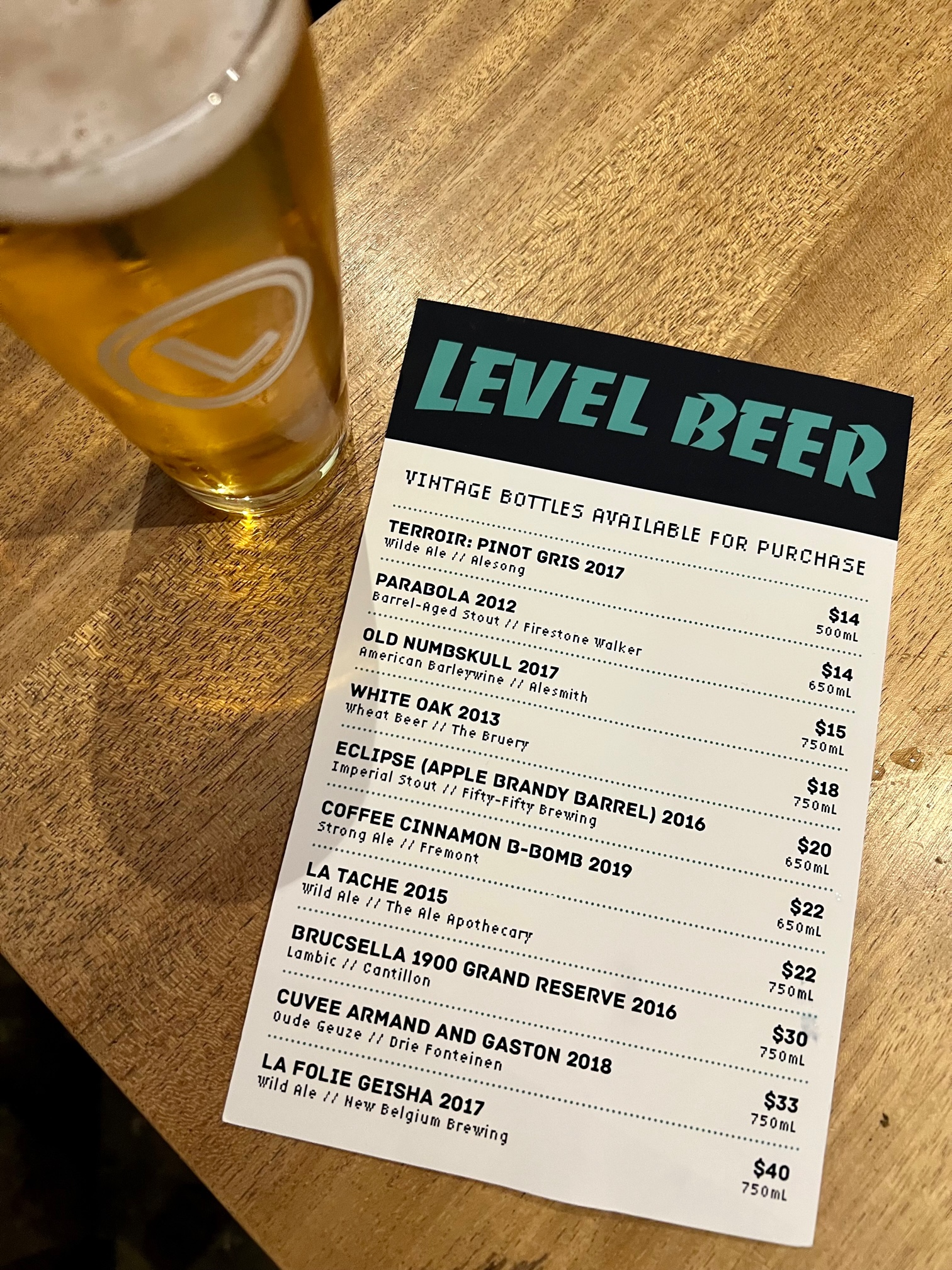 Celllared beer options from other breweries at Level 3 Taproom.