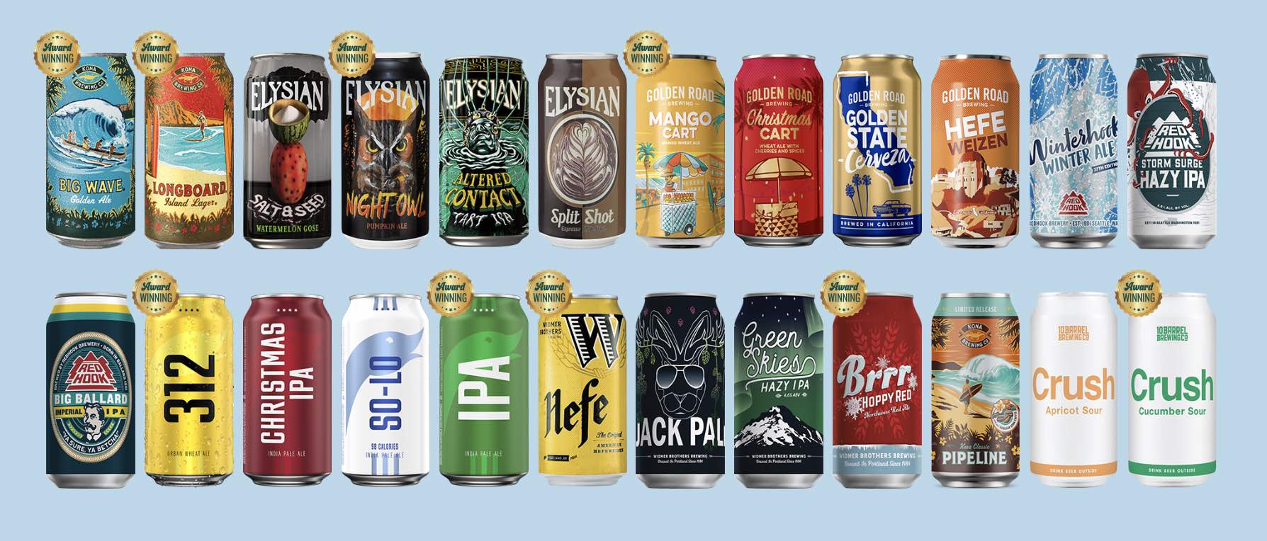 The beers included in the 24 Craft Beers of Cheer Advent Calendar Pack.