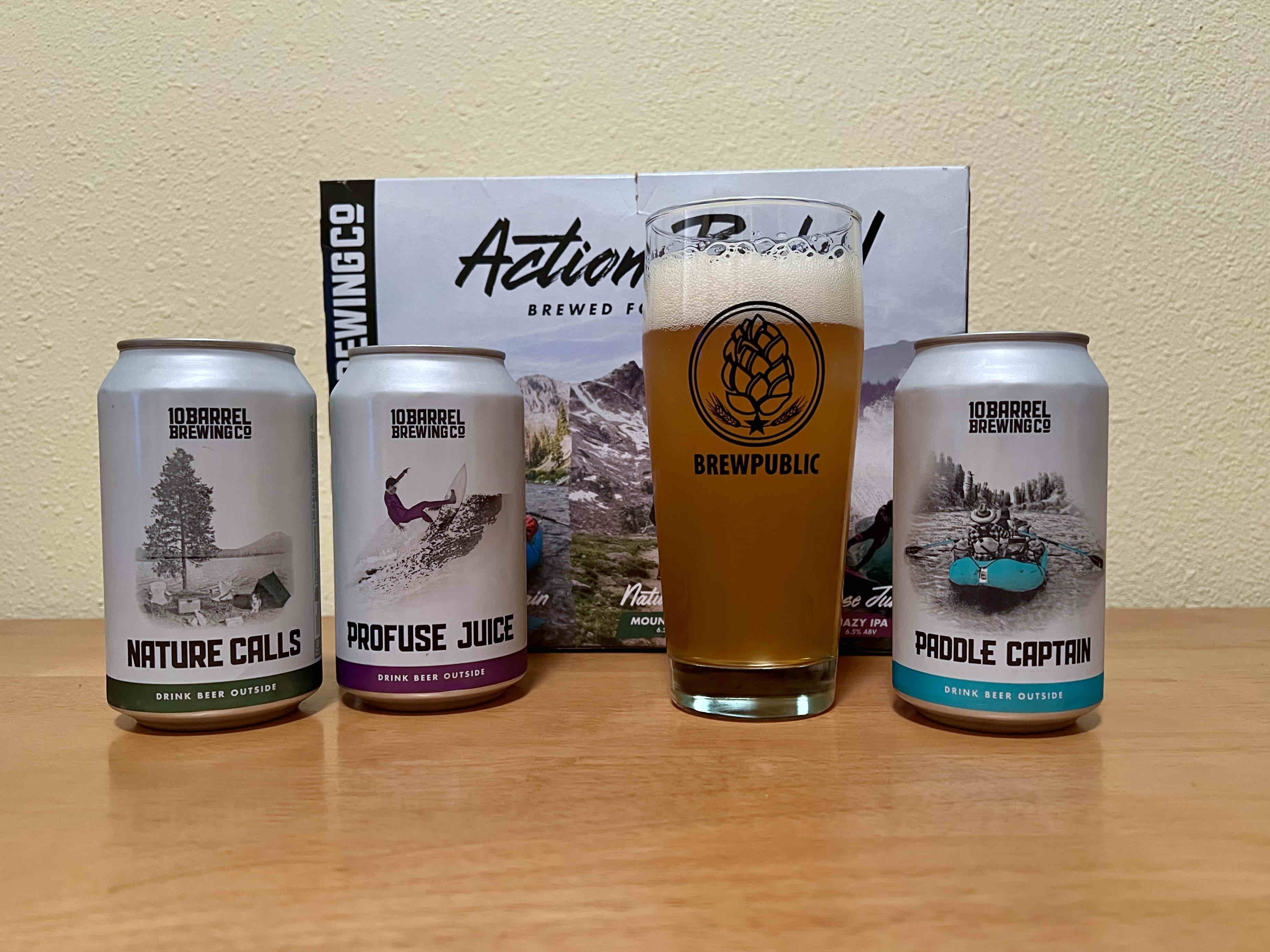 The new Action Pack'd features Nature Calls, Profuse Juice, and Paddle Captain from 10 Barrel Brewing.