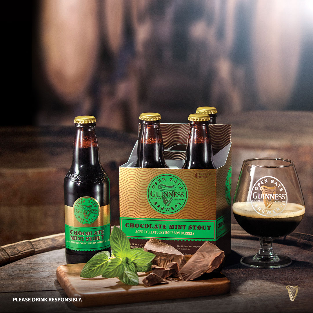 Guinness announces their new Chocolate Mint Stout Aged in Kentucky Bourbon Barrels from the Guinness Open Gate Brewery in Baltimore. (image courtesy of Guinness)
