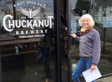 Mari Kemper, co-founder of Chuckanut Brewery at the new P Nut Beer Hall in Portland, Oregon. (image courtesy of Chuckanut Brewery)