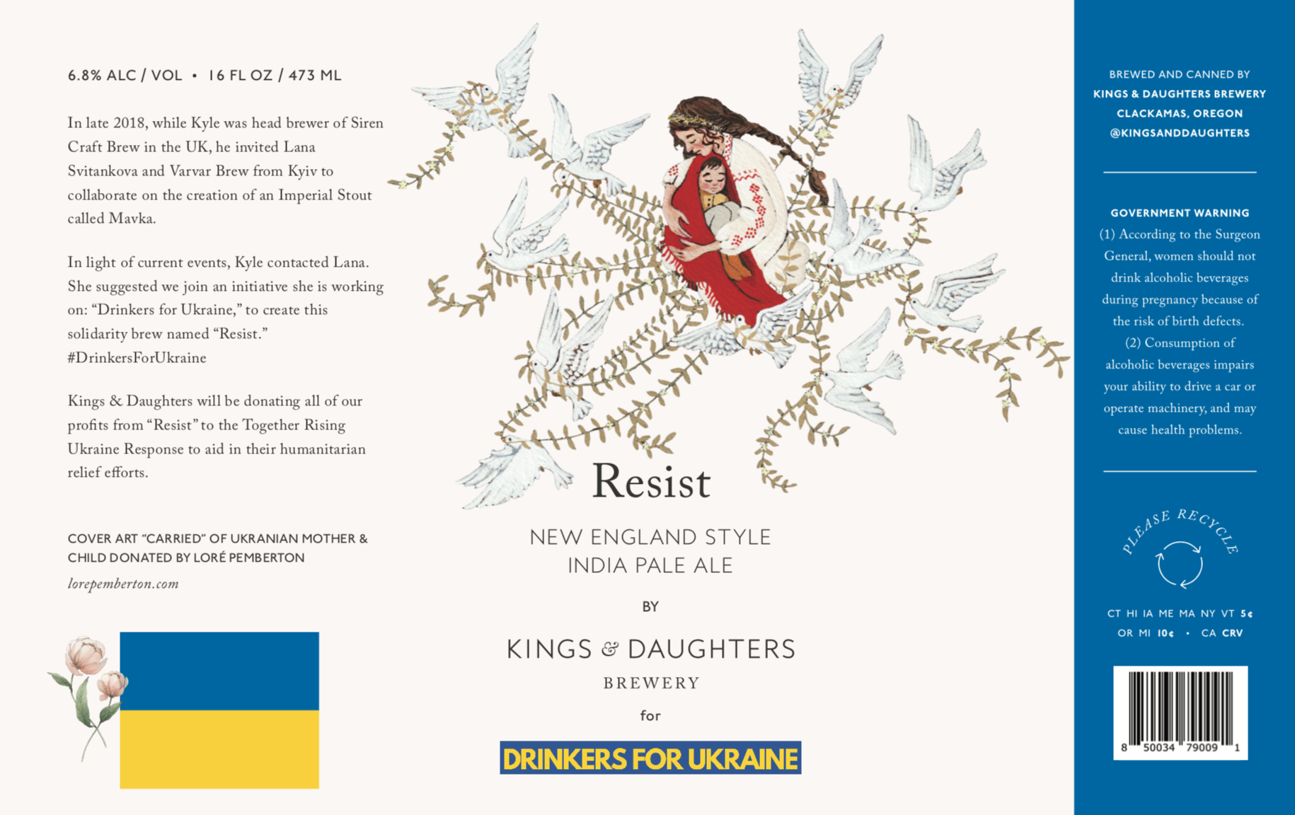 Kings & Daughters Brewery Resist IPA Label - Drinkers For Ukraine