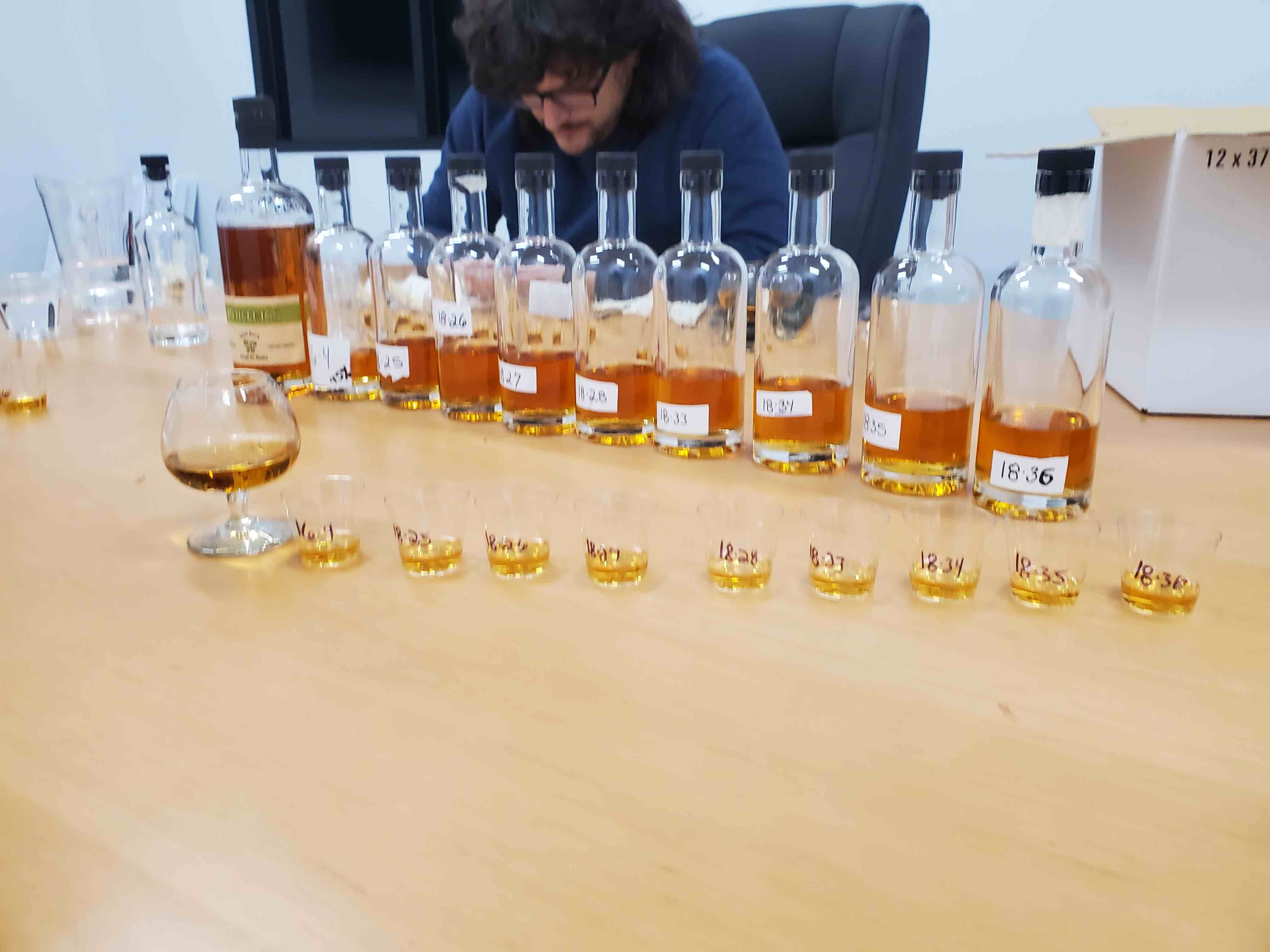 Master Distiller Steve Garavatti taste-testing a recent batching and bottling of Porter’s Small Batch Rye