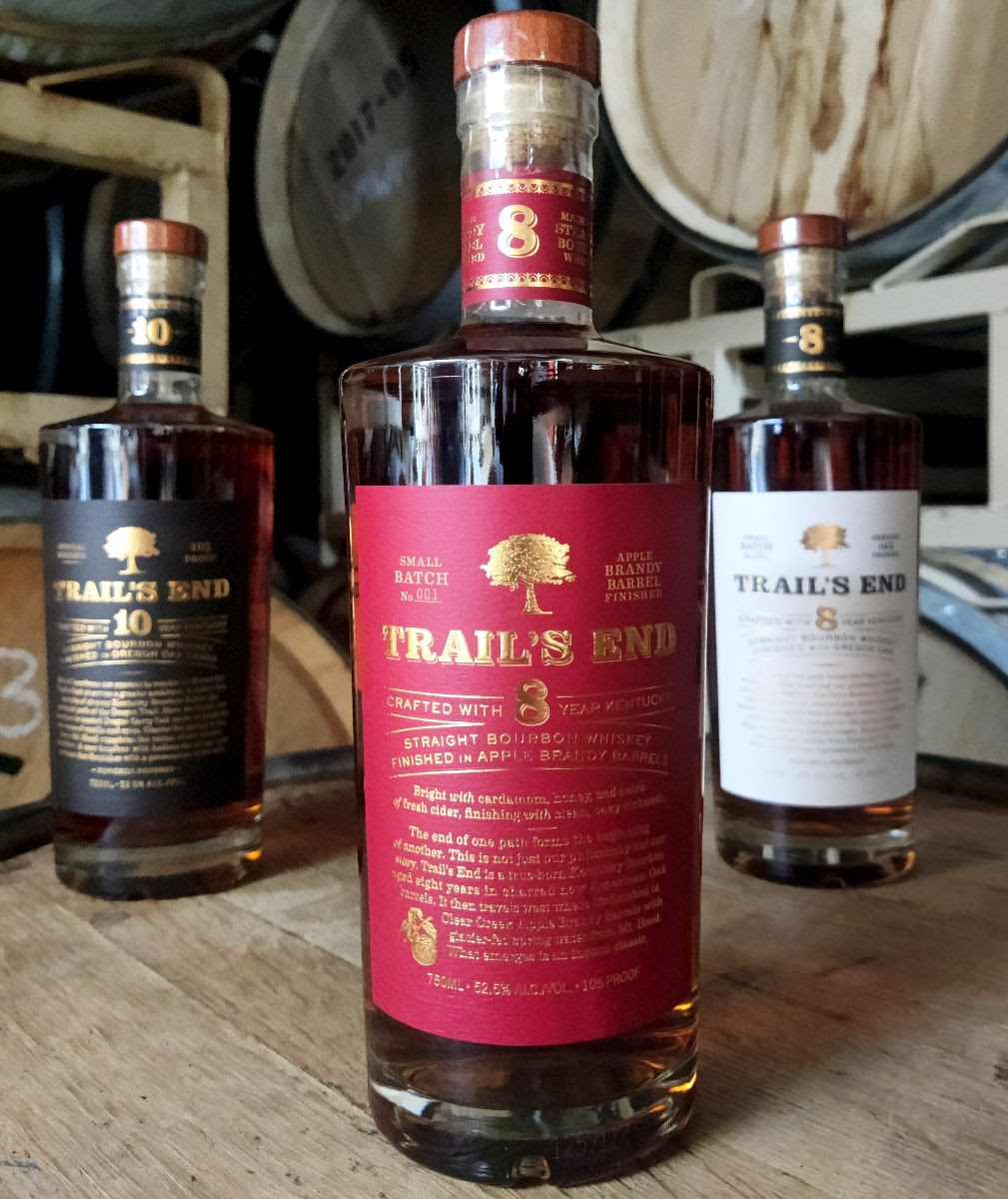 Trail’s End 8 Year Kentucky Straight Bourbon Whiskey Finished in Apple Brandy Barrels joins Trail’s End 8 Year Kentucky Straight Bourbon Whiskey and Trail’s End 10 Year Kentucky Straight Bourbon Whiskey. (image courtesy of Hood River Distillers)