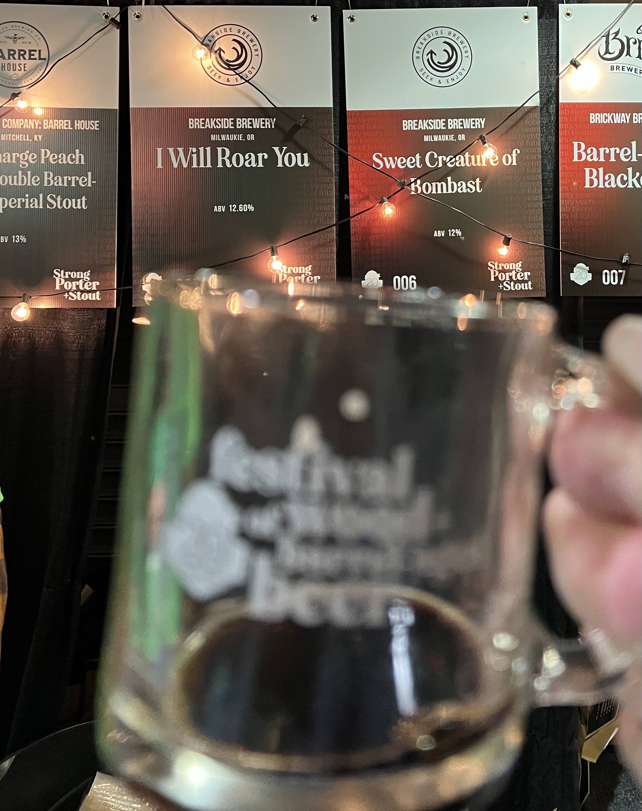 I Will Roar You and Sweet Creature of Bombast from Breakside Brewery were on tap at the 2022 Festival of Wood and Barrel-Aged Beer in Chicago, Illinois on November 4-5, 2022.