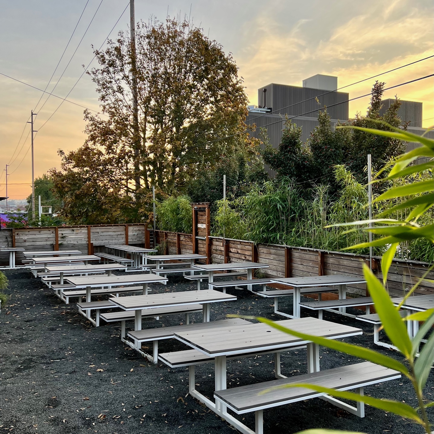 The outdoor seating area at Ecliptic Brewing's Moon Room location in Southeast Portland.