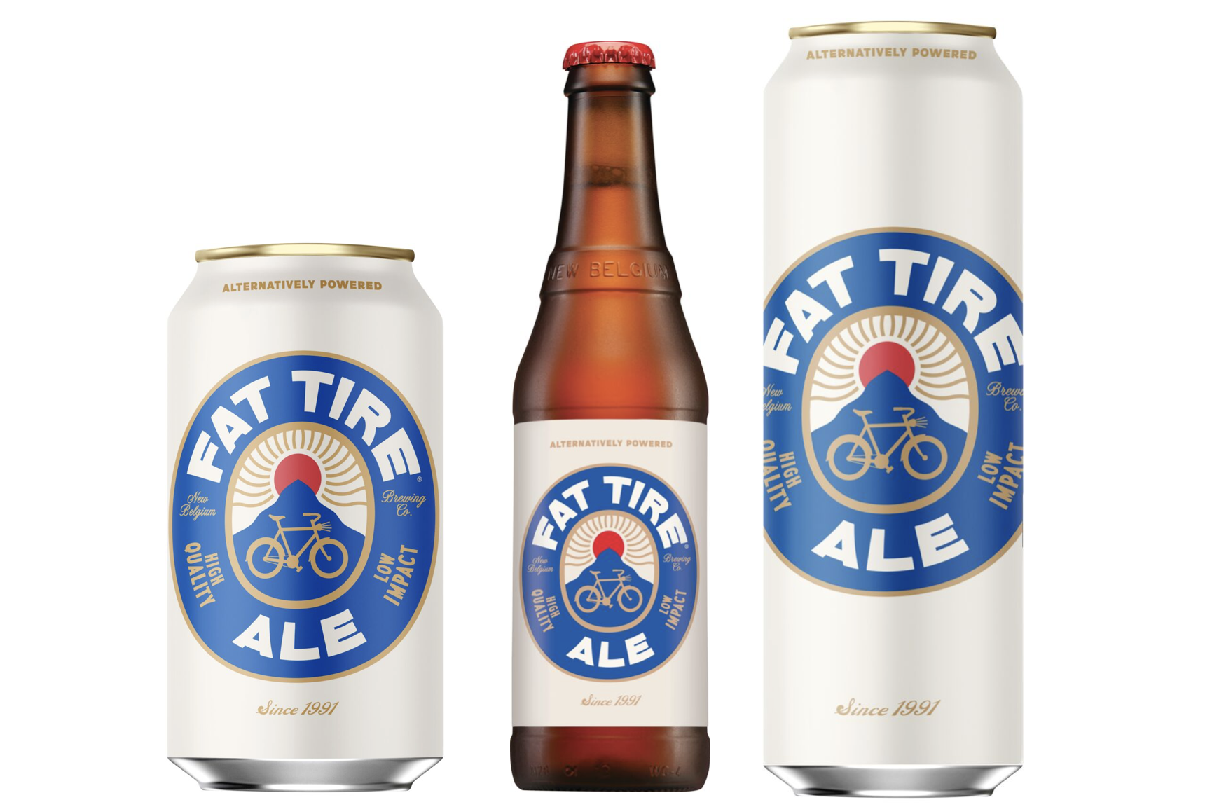 New Belgium Brewing's newly formulated Fat Tire Ale is available in 12oz and 19.2oz cans and 12oz cans as well as on draft.
