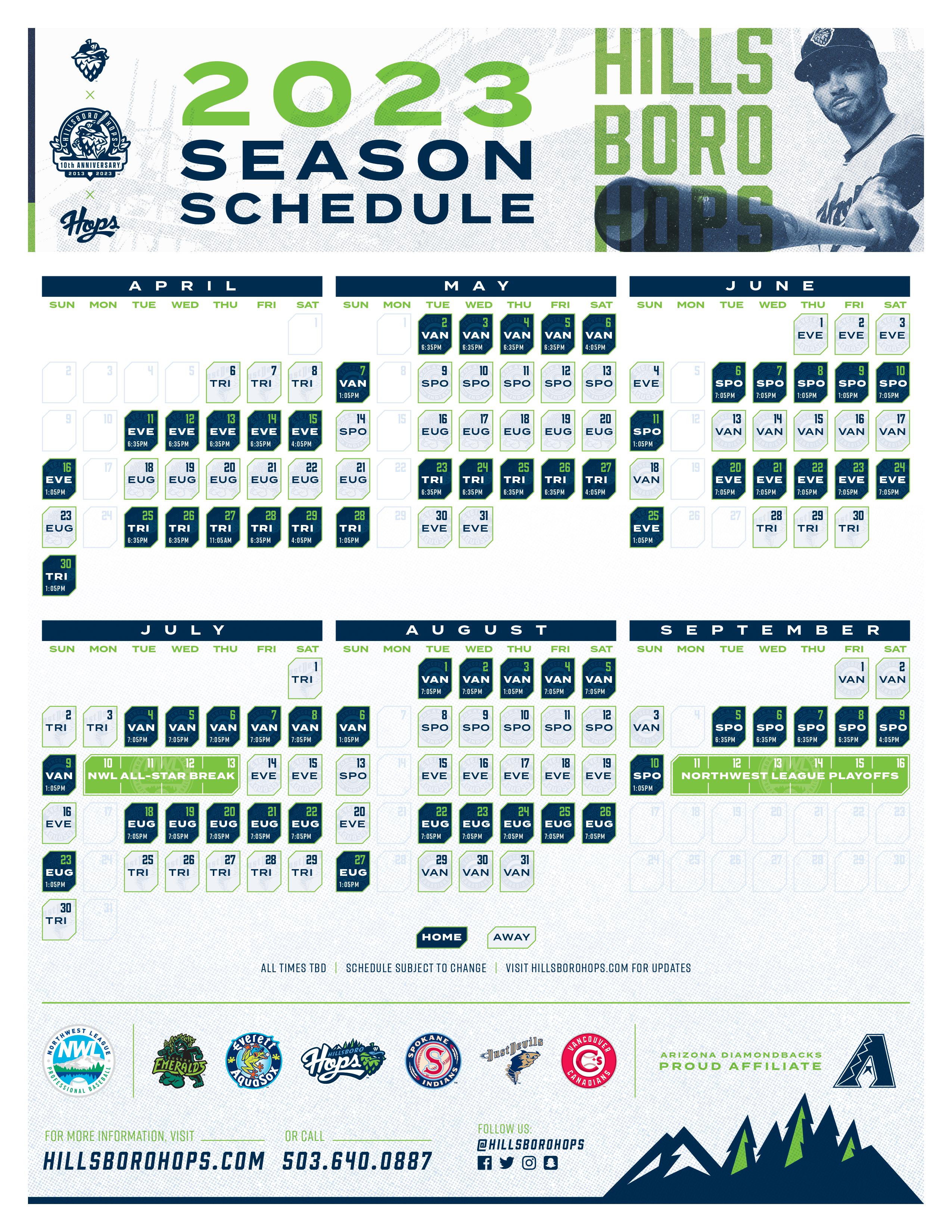 Hillsboro Hops Schedule, Schedule