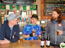 Van Havig, Brian Kidd, aka The Unipiper, and Ben Love enjoying a Unipiper Hazy IPA at Gigantic Brewing. (image courtesy of Weird Portland United)