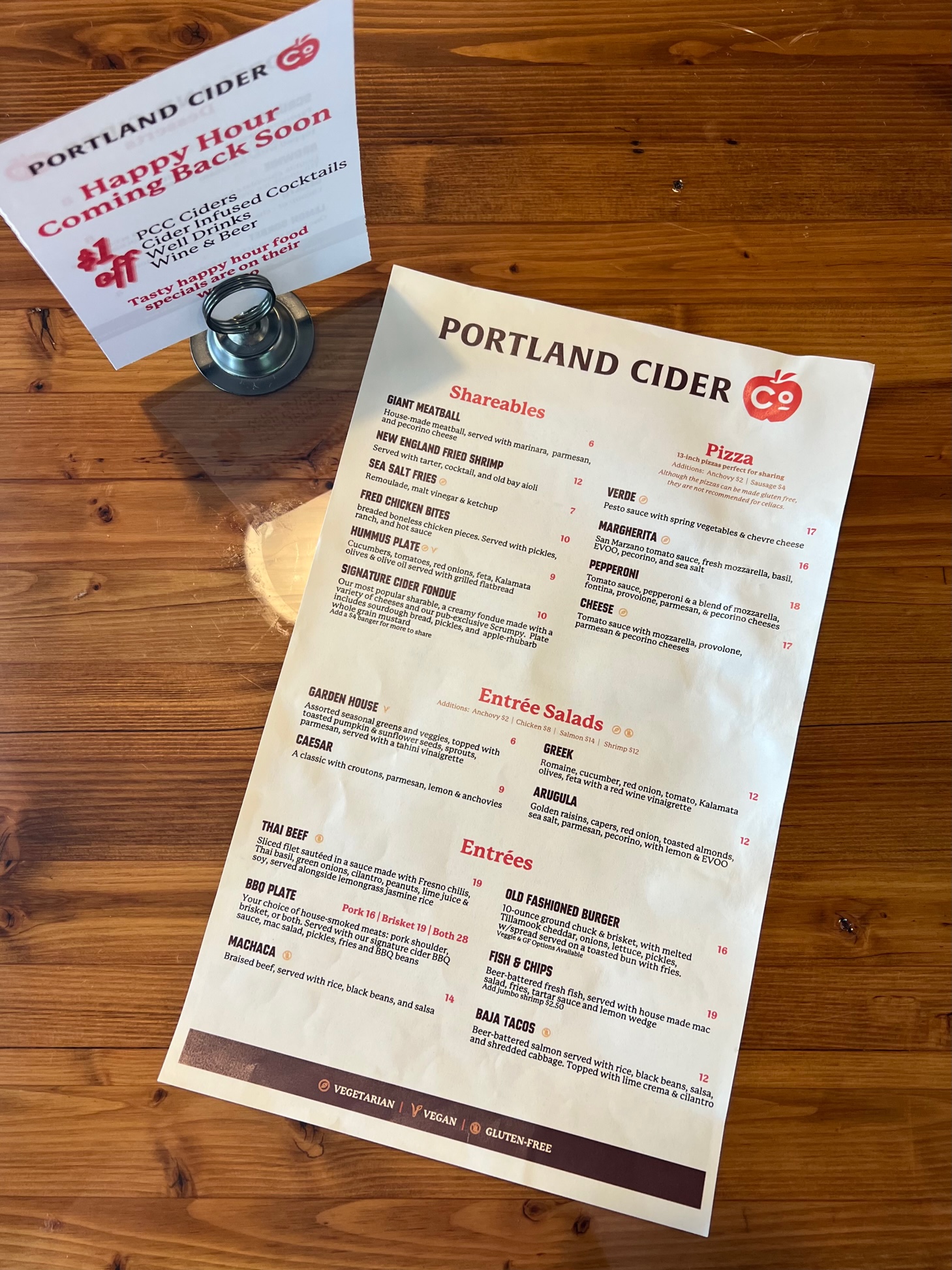 The food menu at the Portland Cider Co. Clackamas Pub & Restaurant