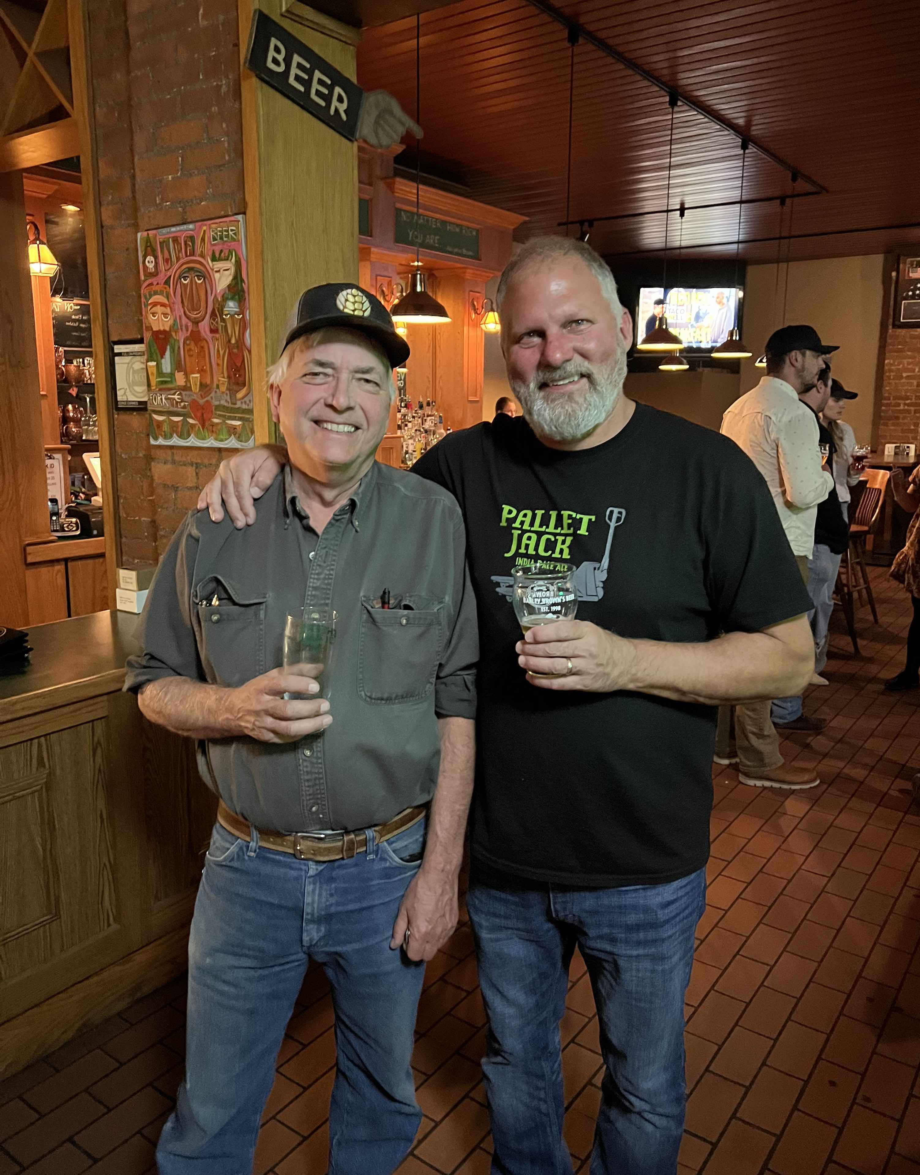 Tom Hutchinson, owner and founder of Gold Rush Malt, and Tyler Brown, owner and founder of Barley Brown's Beer, at a 2022 Cheers to the Land event in Baker City, Oregon