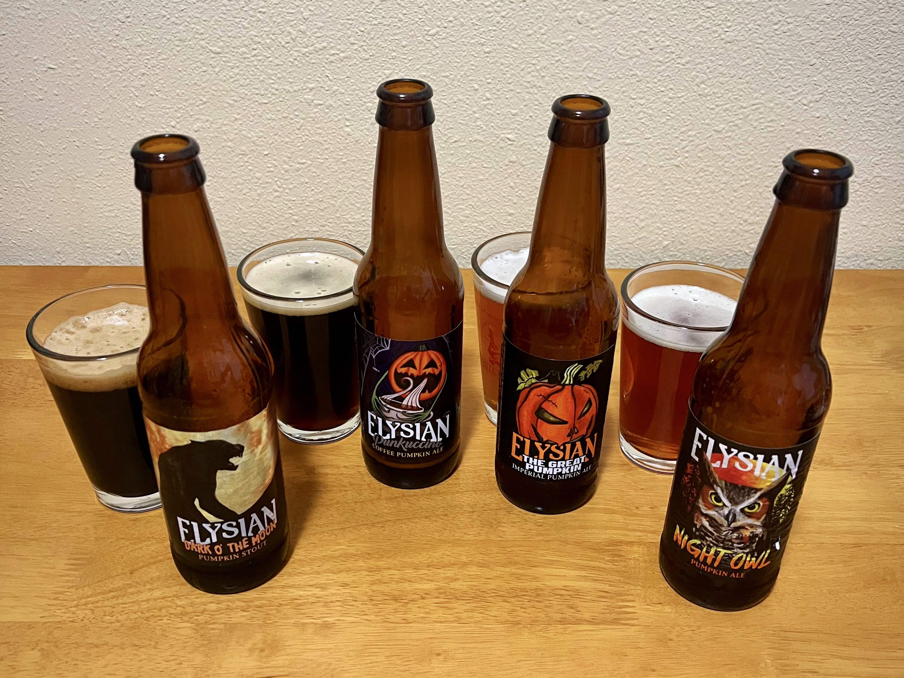 Tasting the 2023 Elysian Brewing Pumpkin Pack includes Night Owl, Punkuccino, The Great Pumpkin, and Dark O’ The Moon