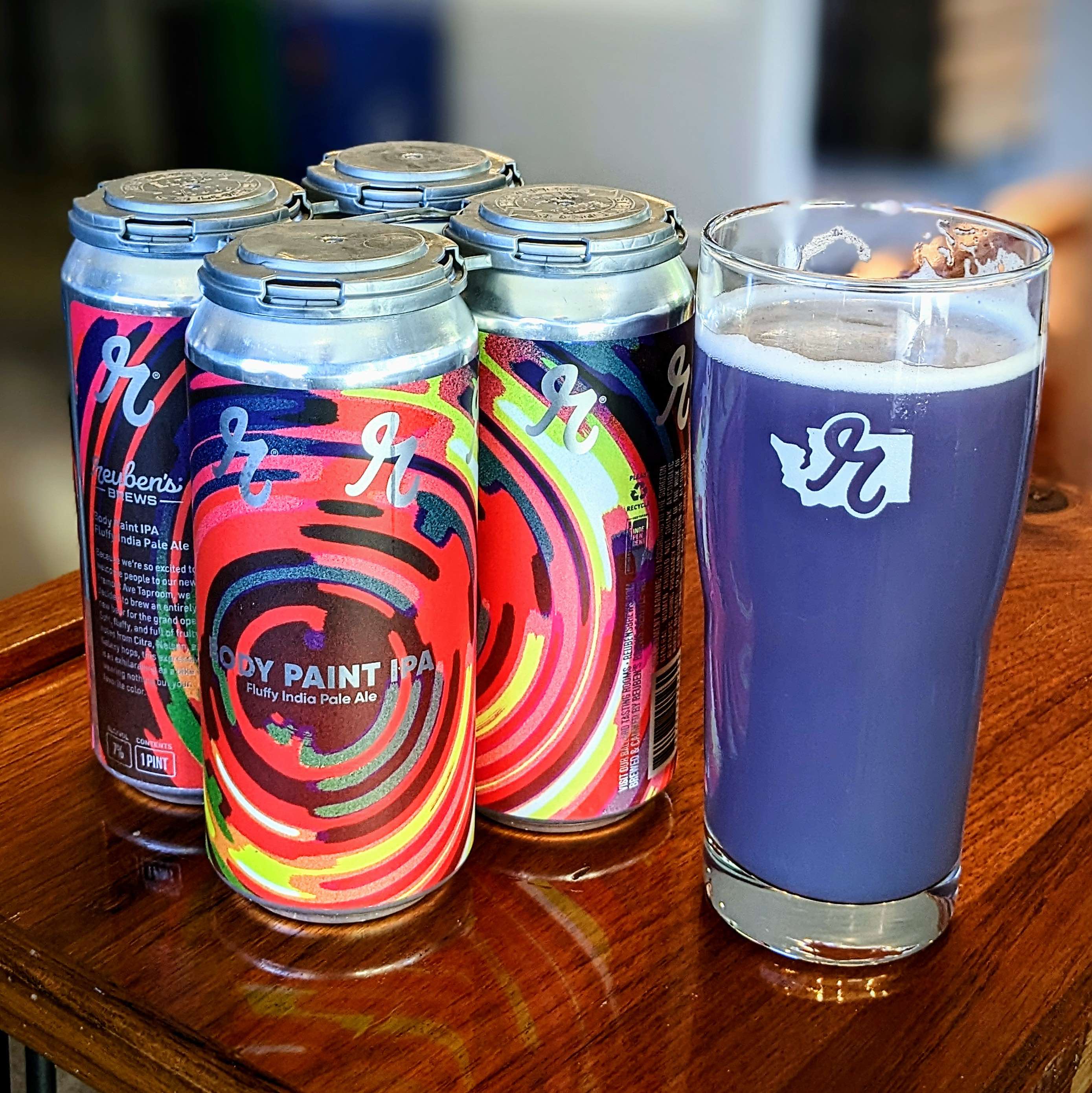 Body Paint, a hazy IPA from Reuben's Brews that's brewed with a splash of color. (image courtesy of Reuben's Brews)